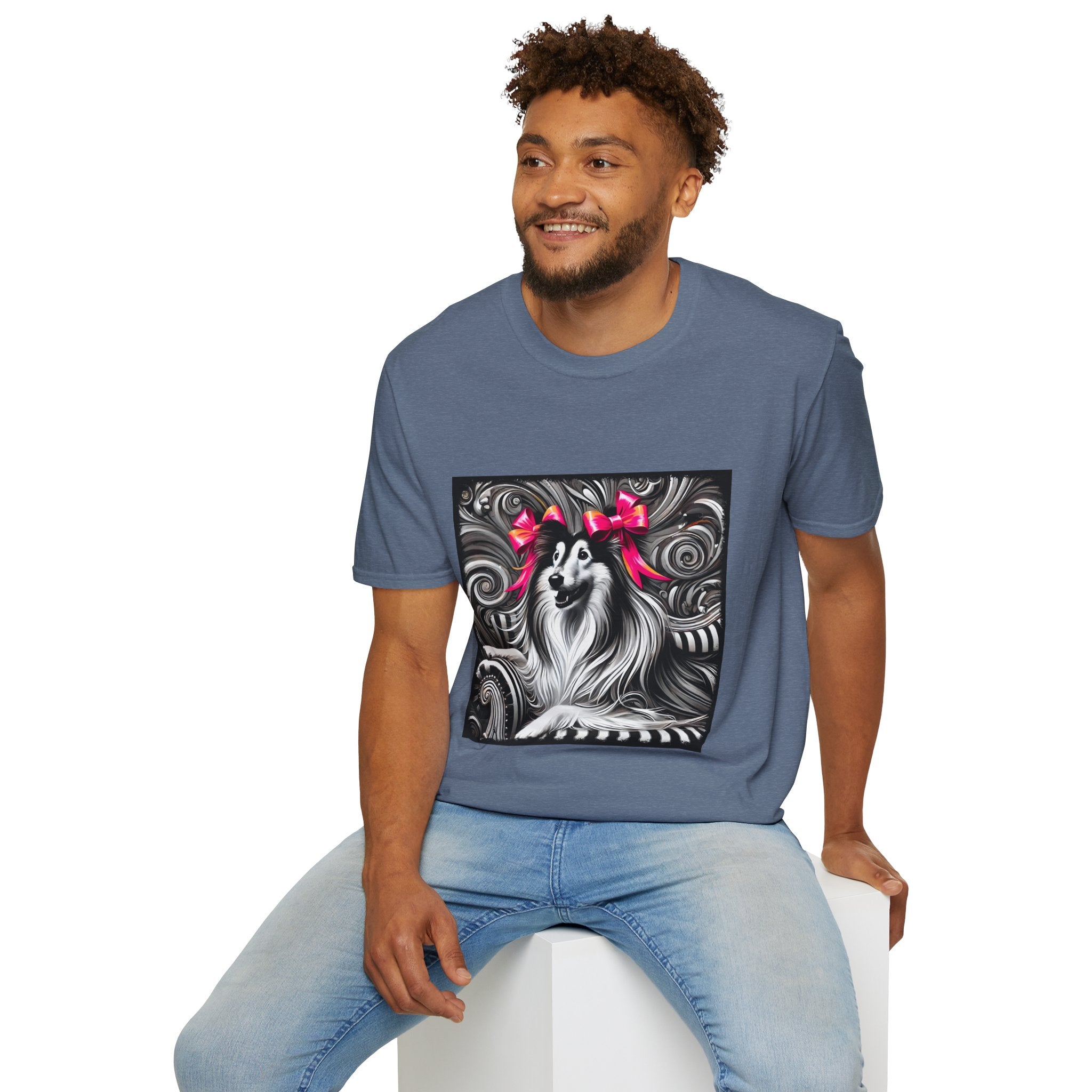 Collie B&W Pink Bow | Unisex Dog T-Shirt