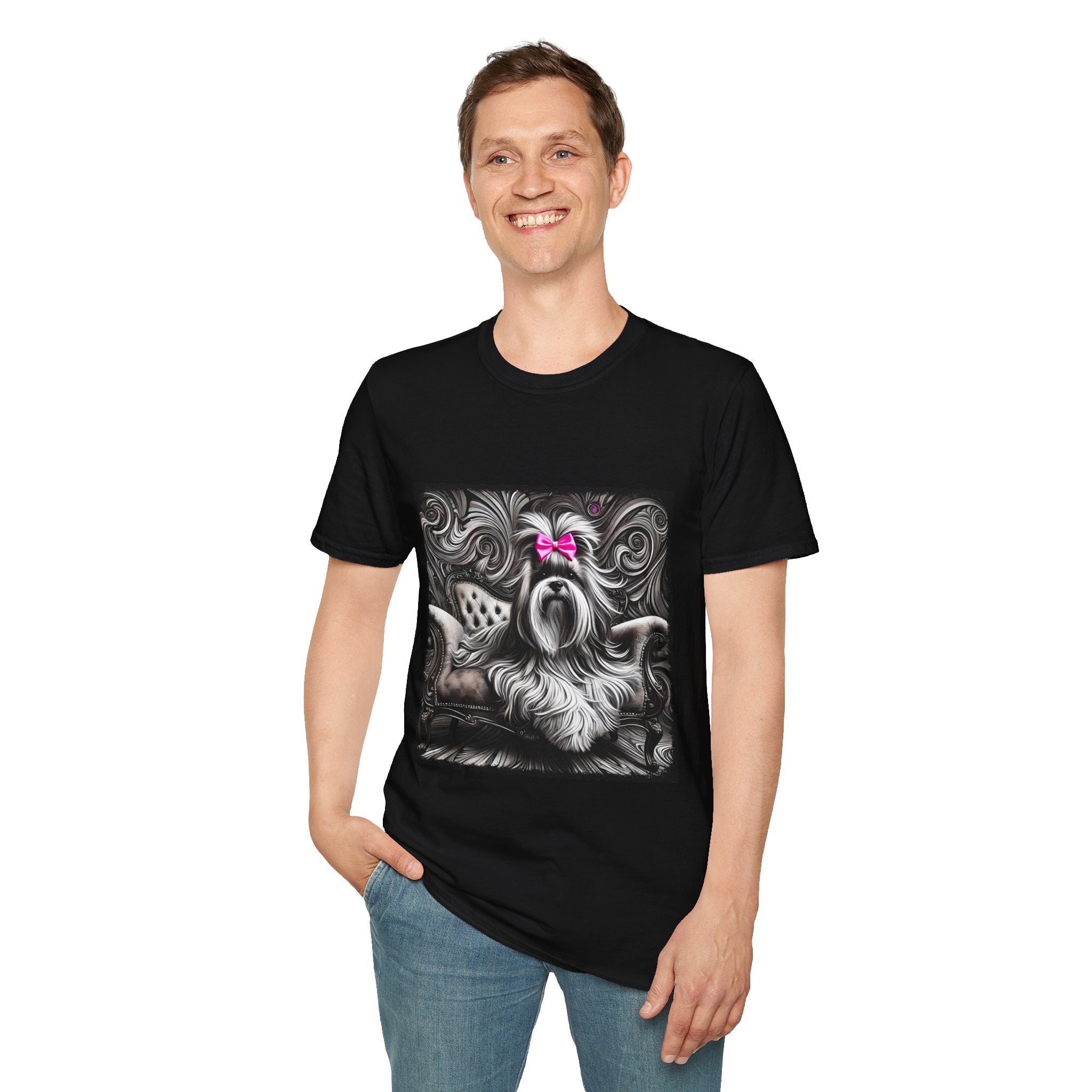 Lhasa Apso B&W Pink Bow | Unisex Dog T-Shirt