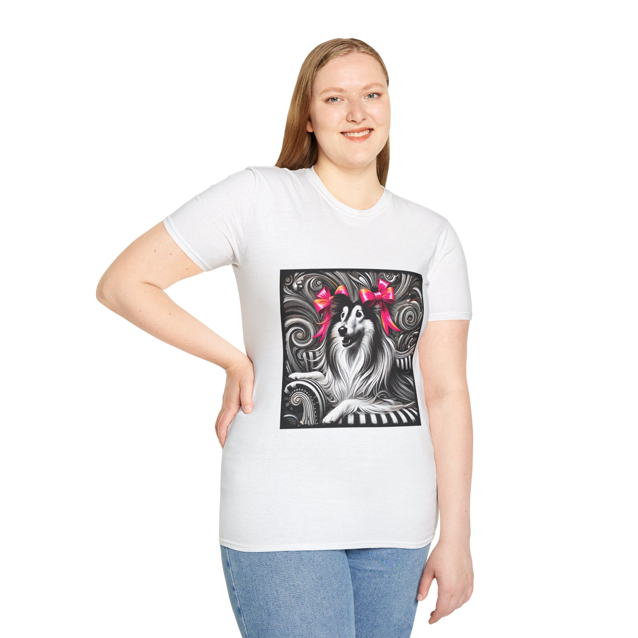 Collie B&W Pink Bow | Unisex Dog T-Shirt