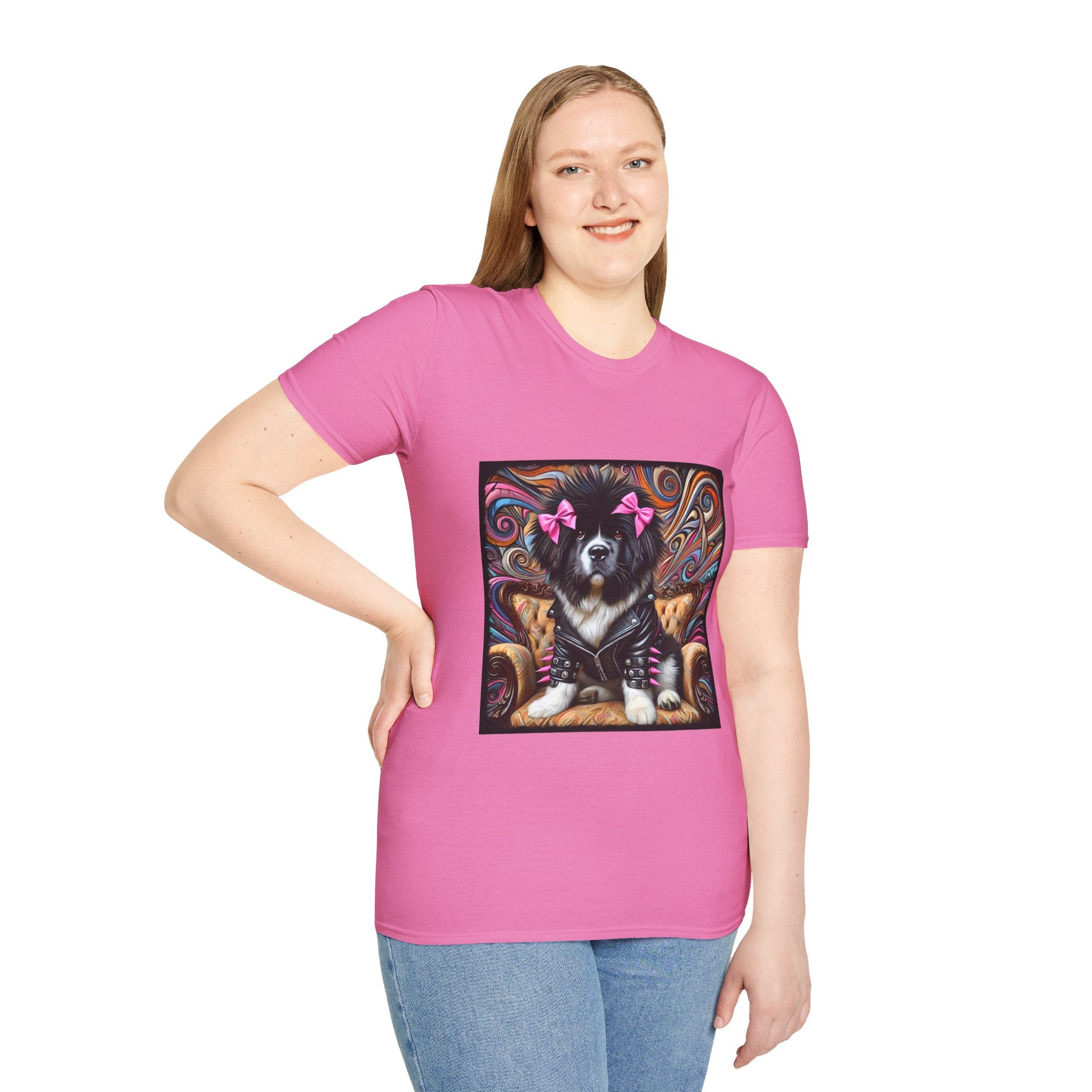 Newfoundland Pink Bow Vivid Rocker | Unisex Dog T-Shirt