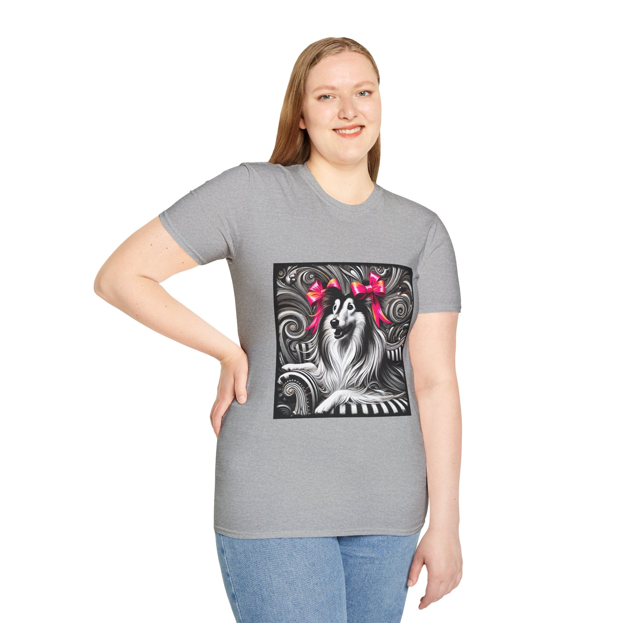 Collie B&W Pink Bow | Unisex Dog T-Shirt