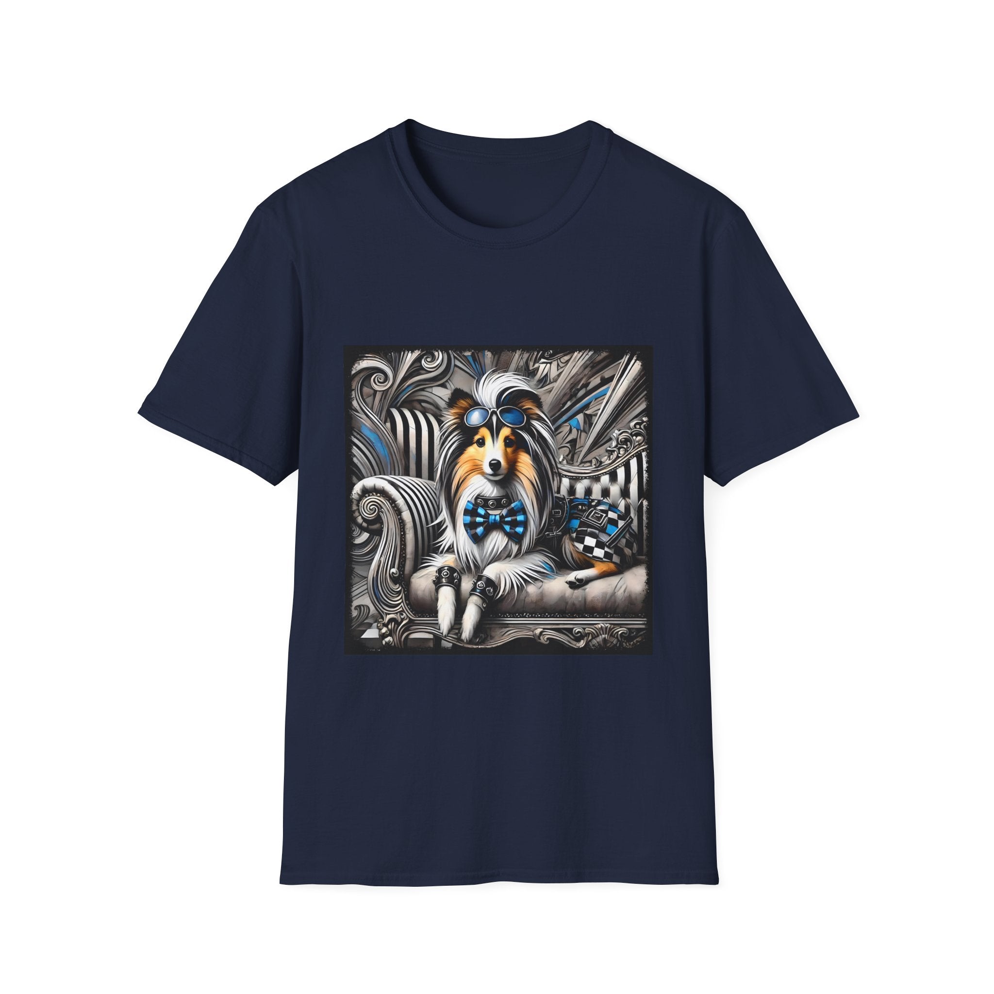 Shetland Sheepdog Blue Checkered Rocker | Unisex Dog T-Shirt
