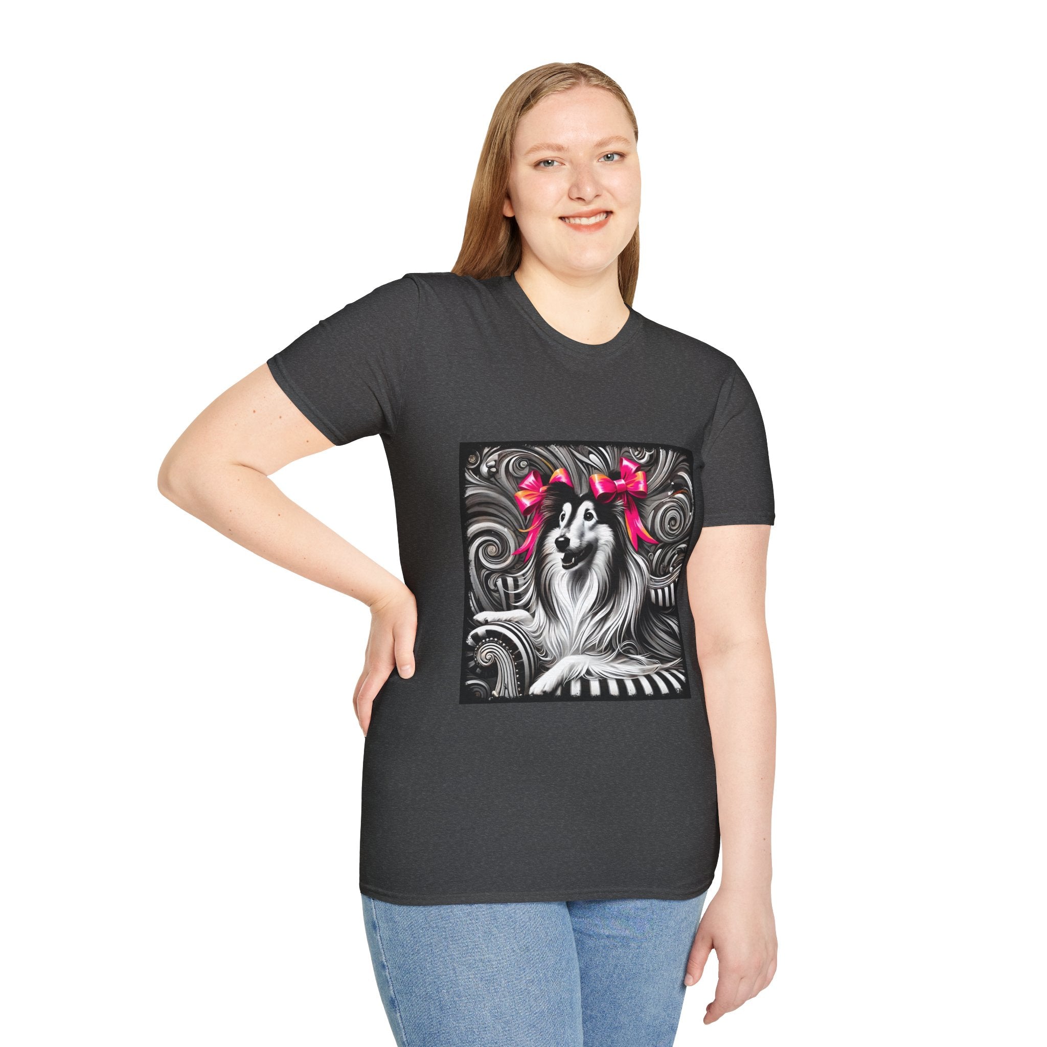 Collie B&W Pink Bow | Unisex Dog T-Shirt