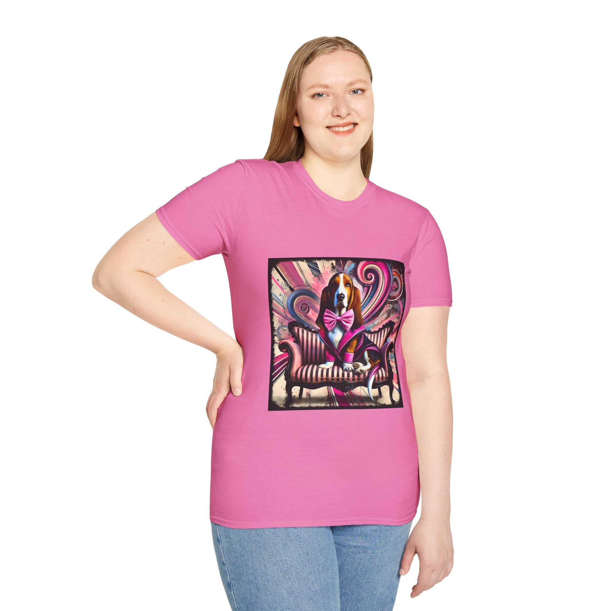 Basset Hound Pink Swirl Bold | Unisex Dog T-Shirt