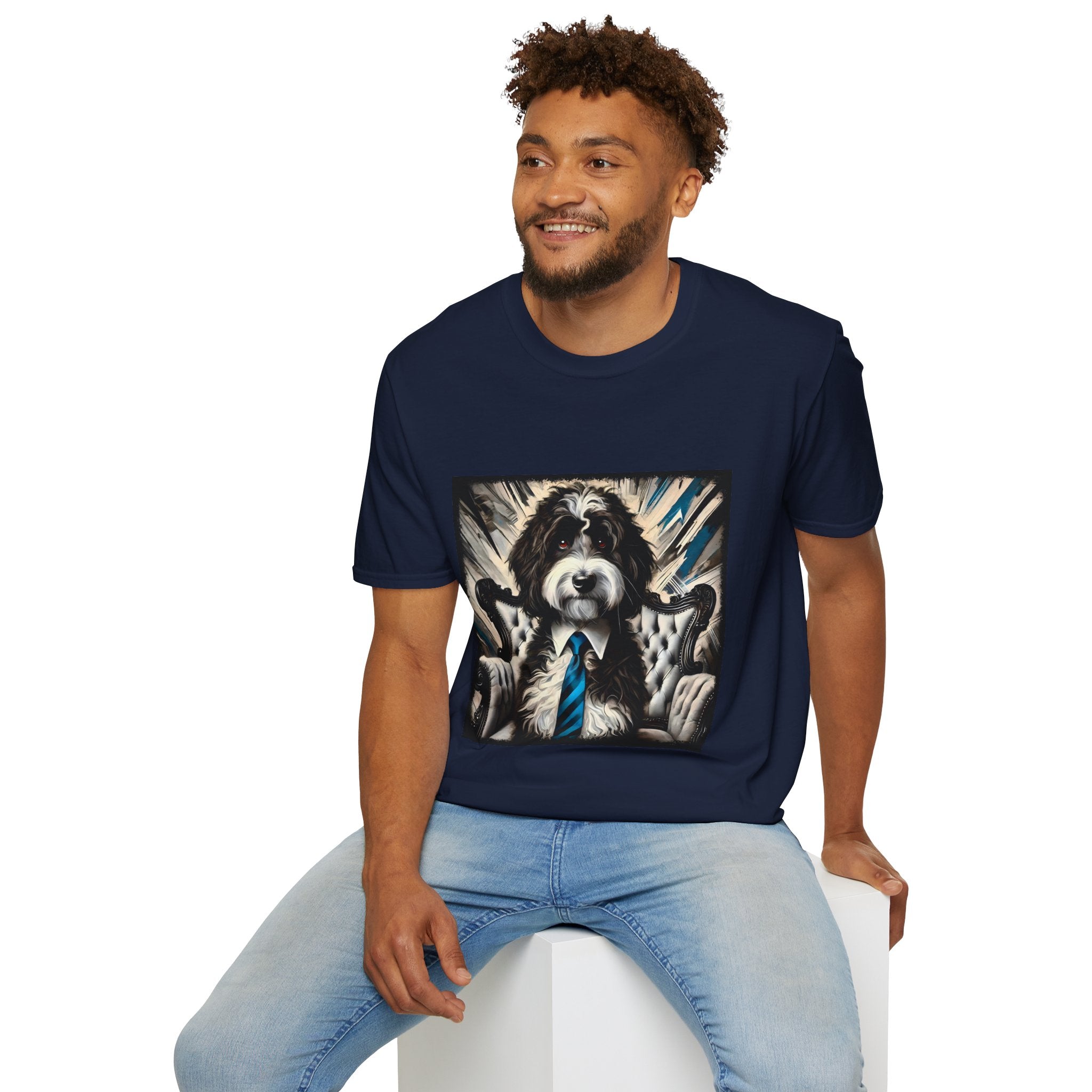 Aussiedoodle B&W Bold Tie | Unisex Dog T-Shirt