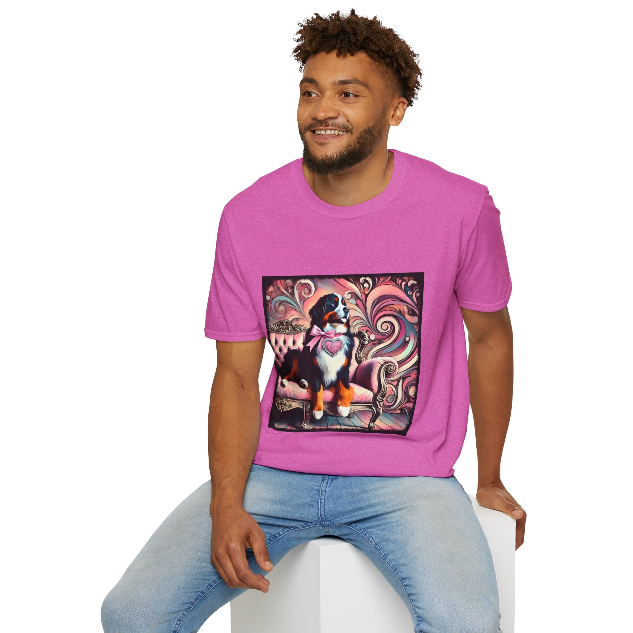 Bernese Mountain Dog Pink Swirl | Unisex Dog T-Shirt