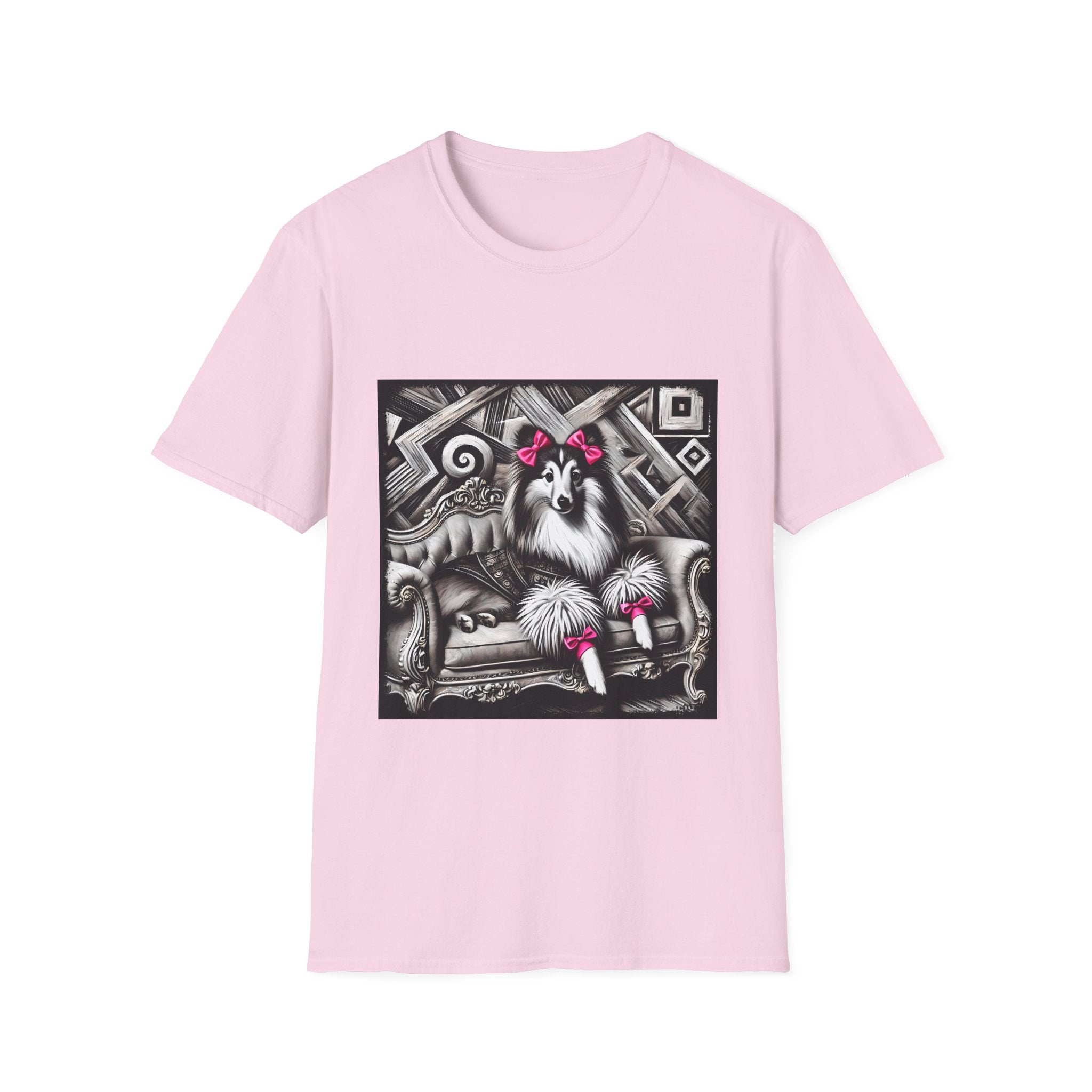 Shetland Sheepdog B&W Pink Bows | Unisex Dog T-Shirt