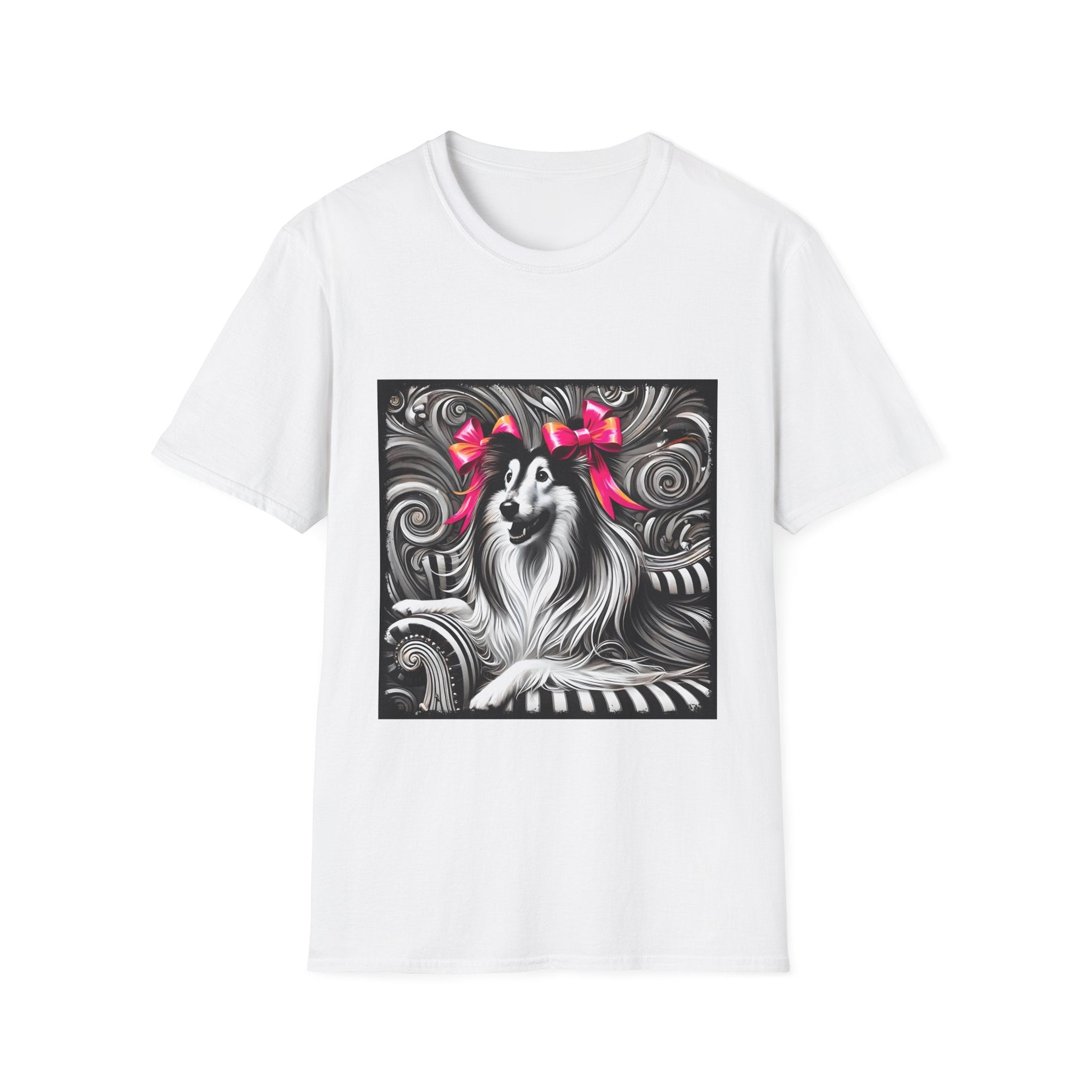 Collie B&W Pink Bow | Unisex Dog T-Shirt