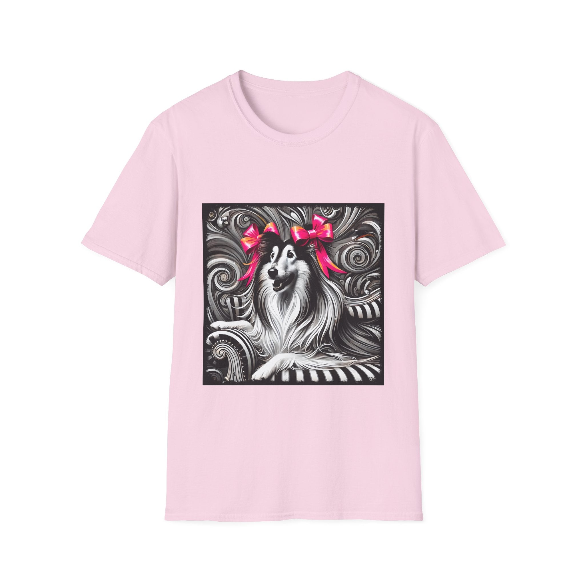Collie B&W Pink Bow | Unisex Dog T-Shirt