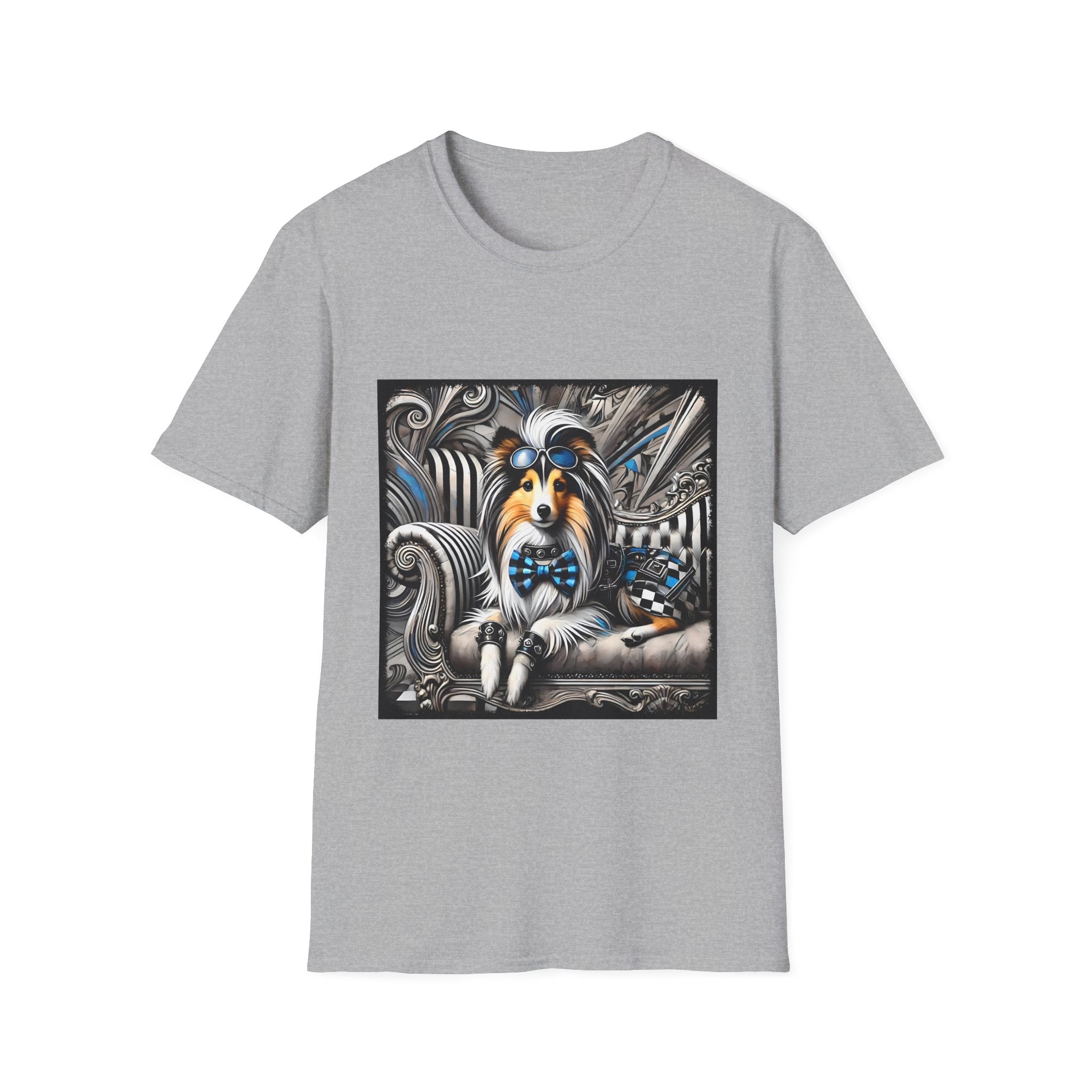 Shetland Sheepdog Blue Checkered Rocker | Unisex Dog T-Shirt
