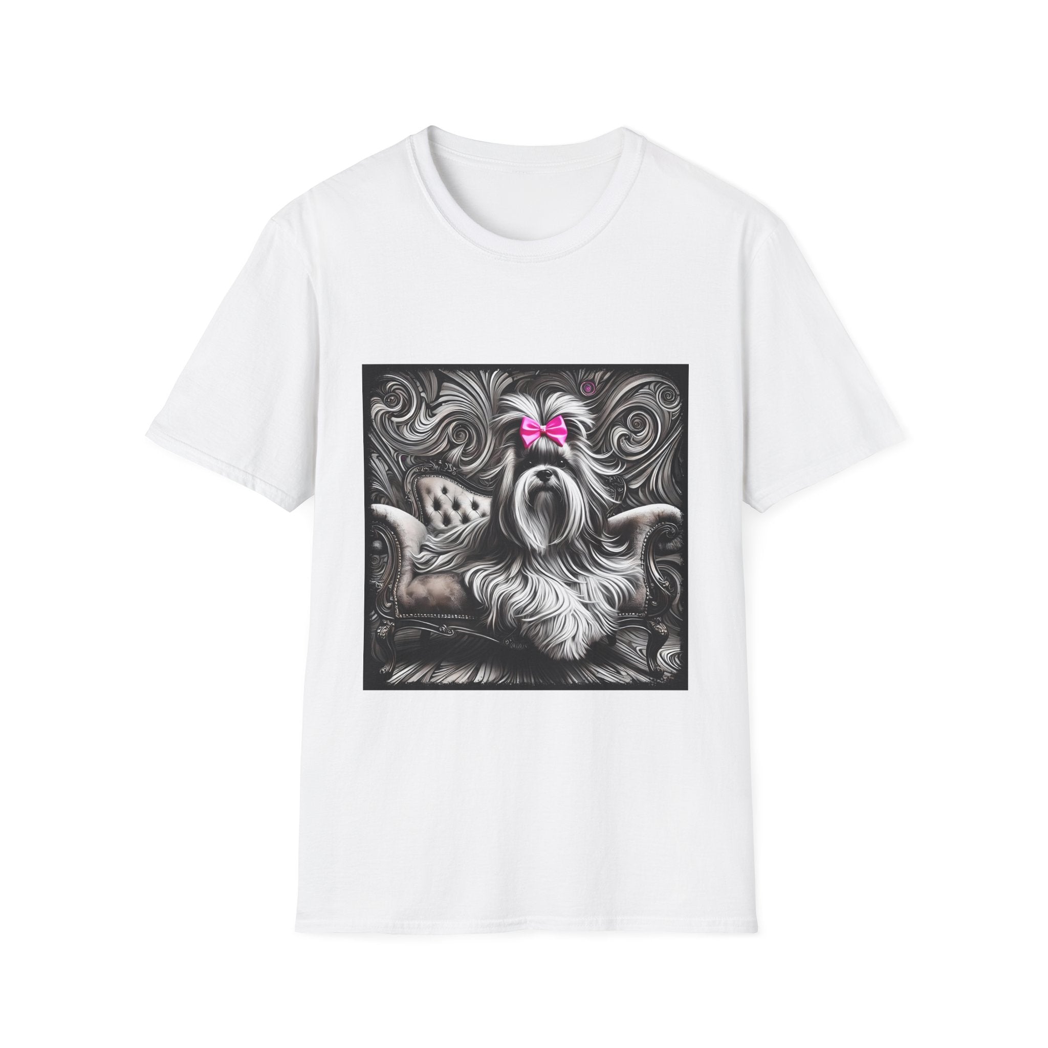 Lhasa Apso B&W Pink Bow | Unisex Dog T-Shirt
