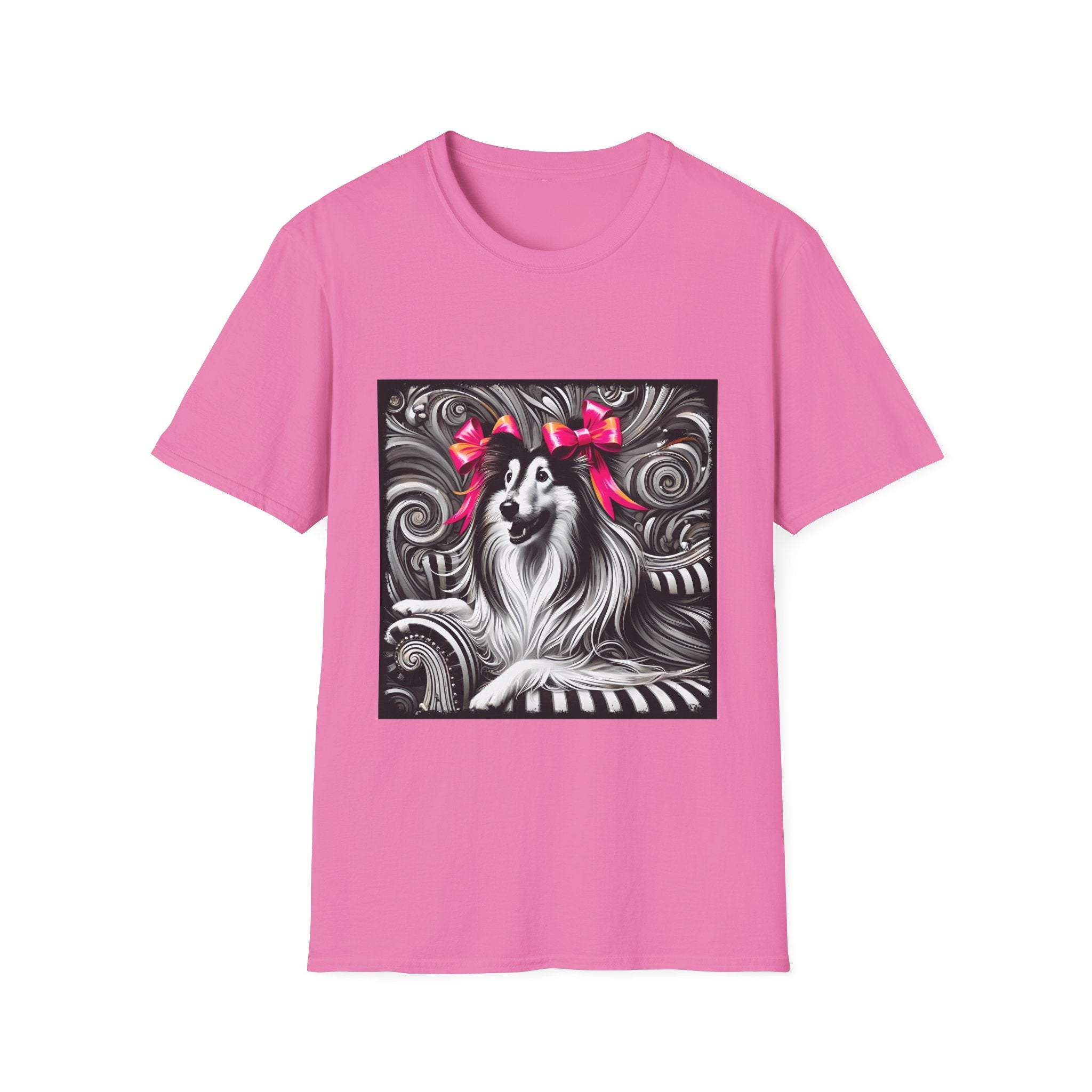 Collie B&W Pink Bow | Unisex Dog T-Shirt