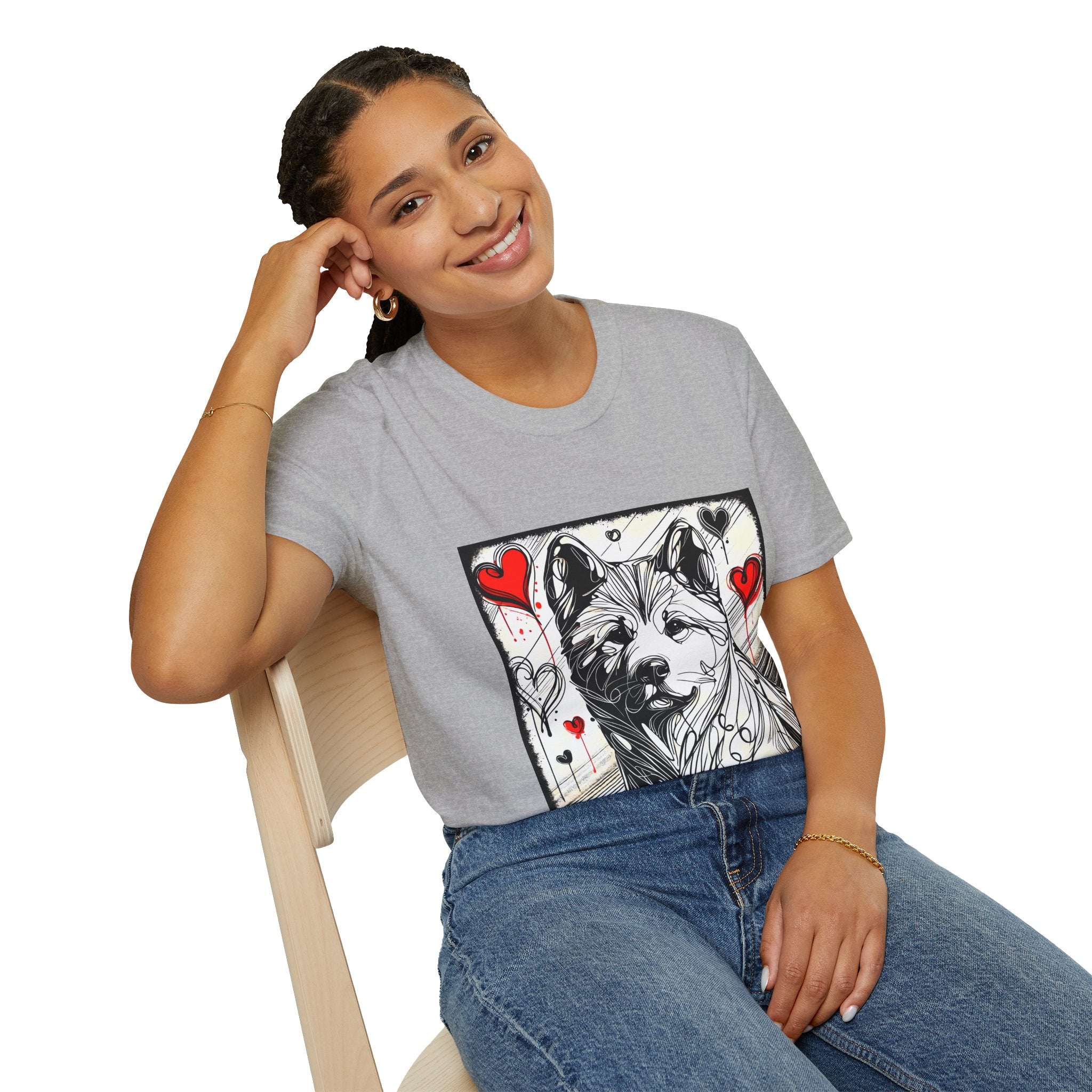 Akita Bold Heart Sketch | Unisex Dog T-Shirt