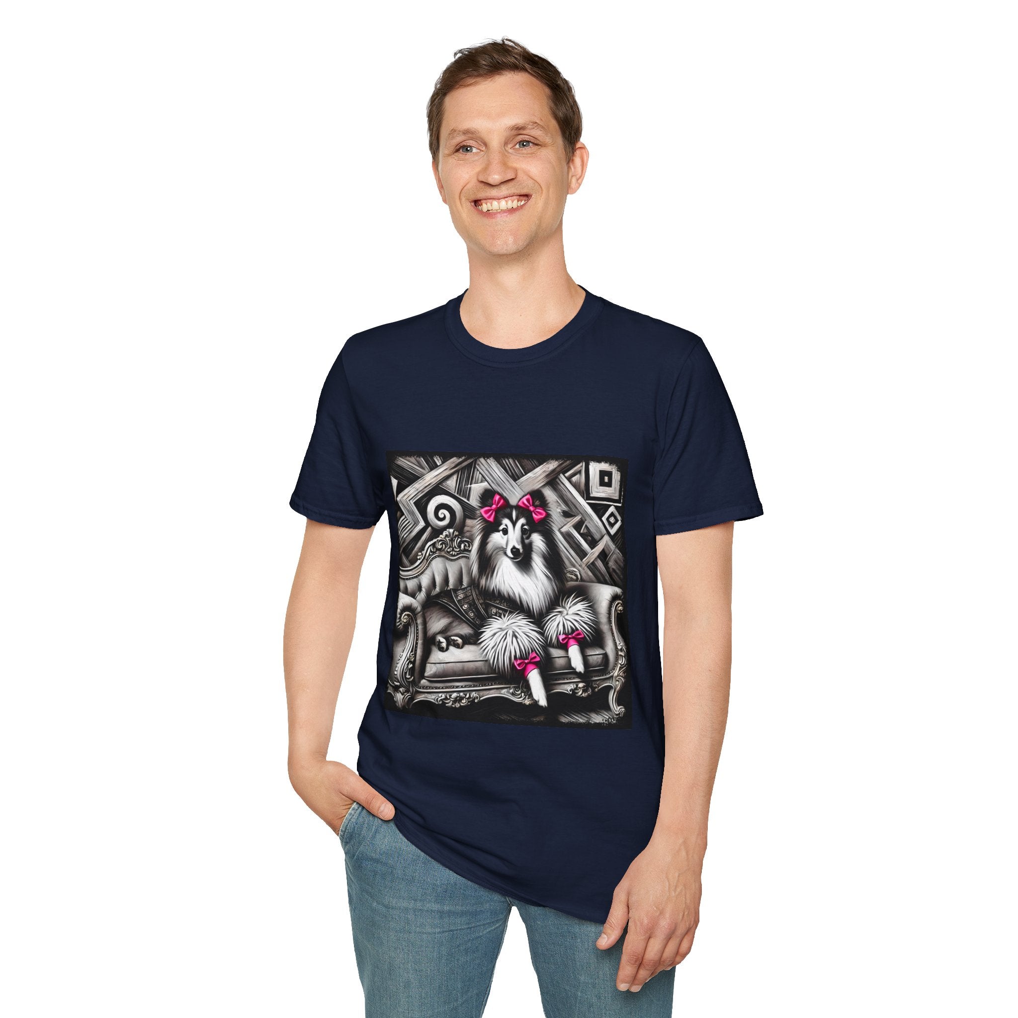 Shetland Sheepdog B&W Pink Bows | Unisex Dog T-Shirt