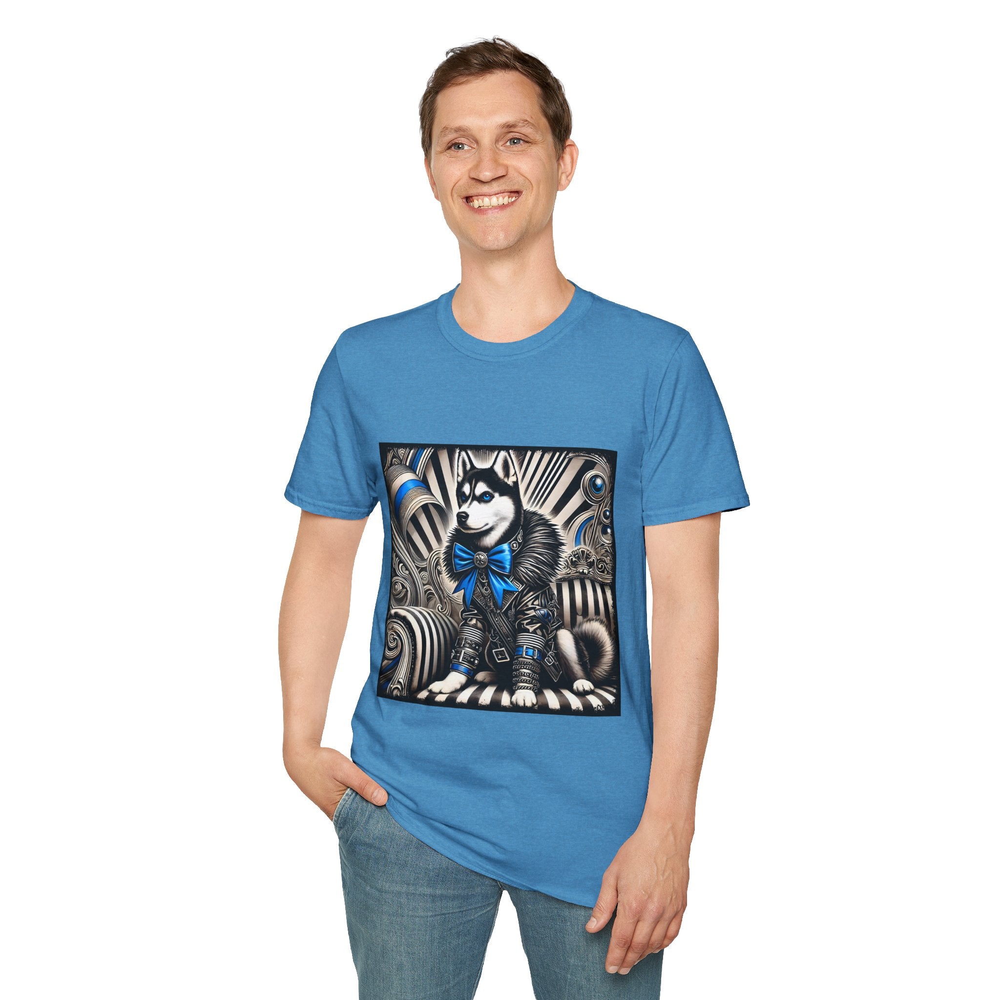 Siberian Husky B&W Blue Bow | Unisex Dog T-Shirt