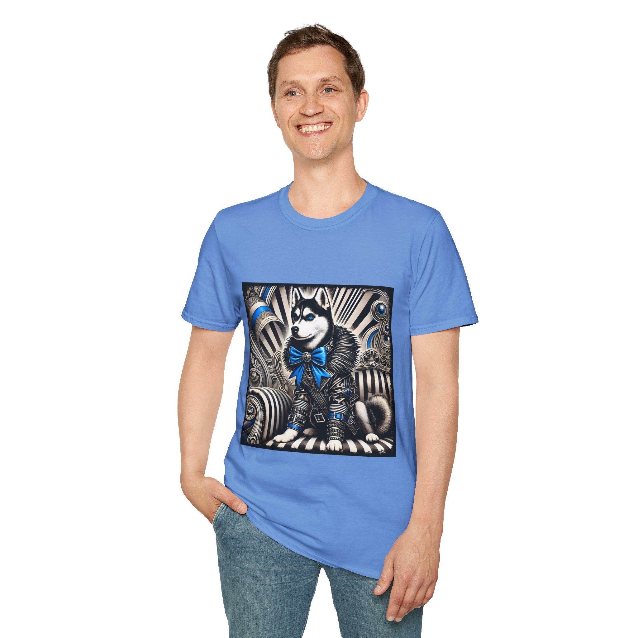 Siberian Husky B&W Blue Bow | Unisex Dog T-Shirt