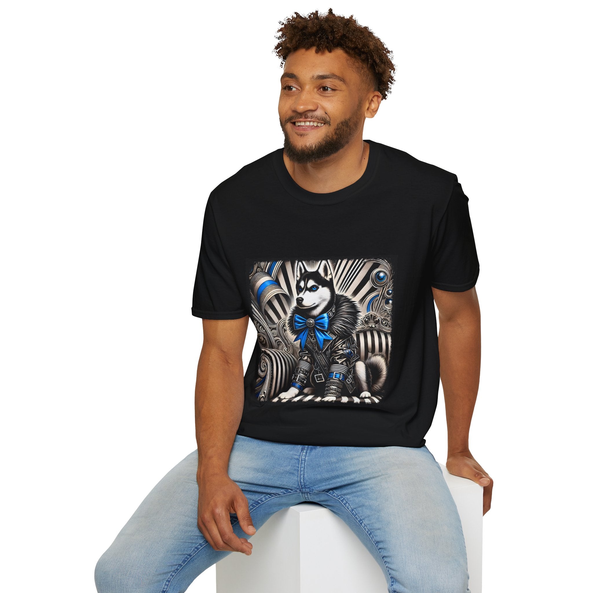 Siberian Husky B&W Blue Bow | Unisex Dog T-Shirt