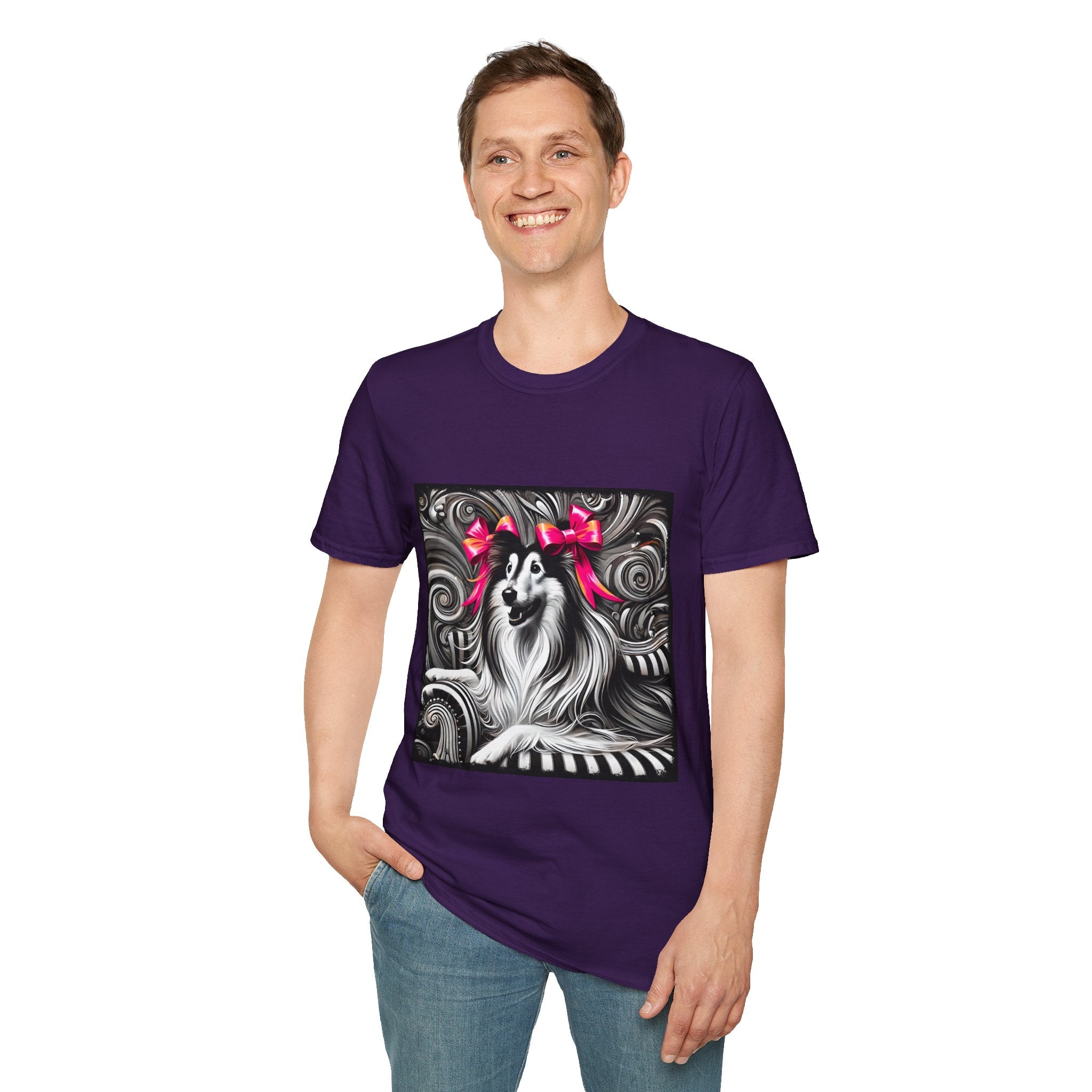 Collie B&W Pink Bow | Unisex Dog T-Shirt