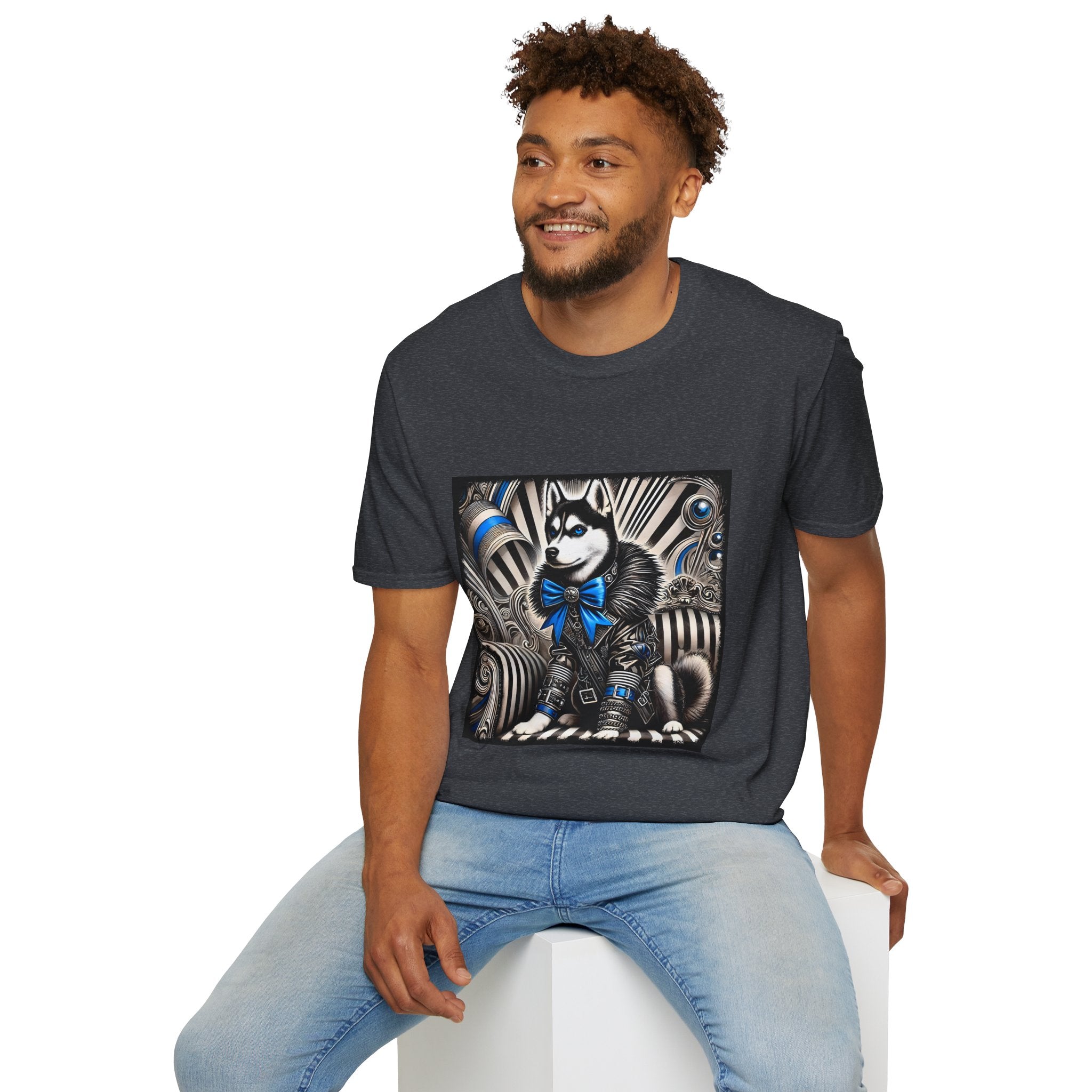 Siberian Husky B&W Blue Bow | Unisex Dog T-Shirt