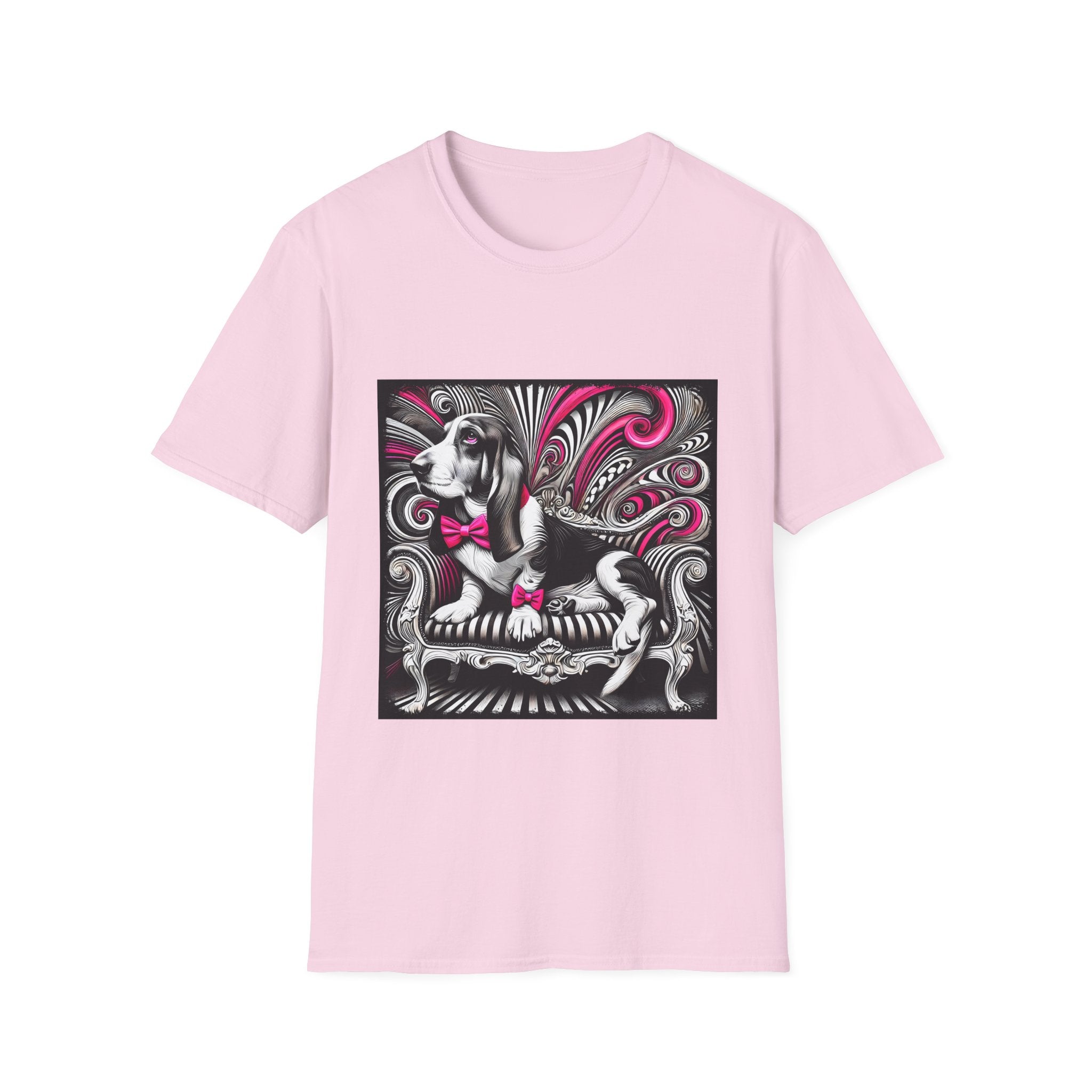 Basset Hound B&W Pink Bow Bold | Unisex Dog T-Shirt