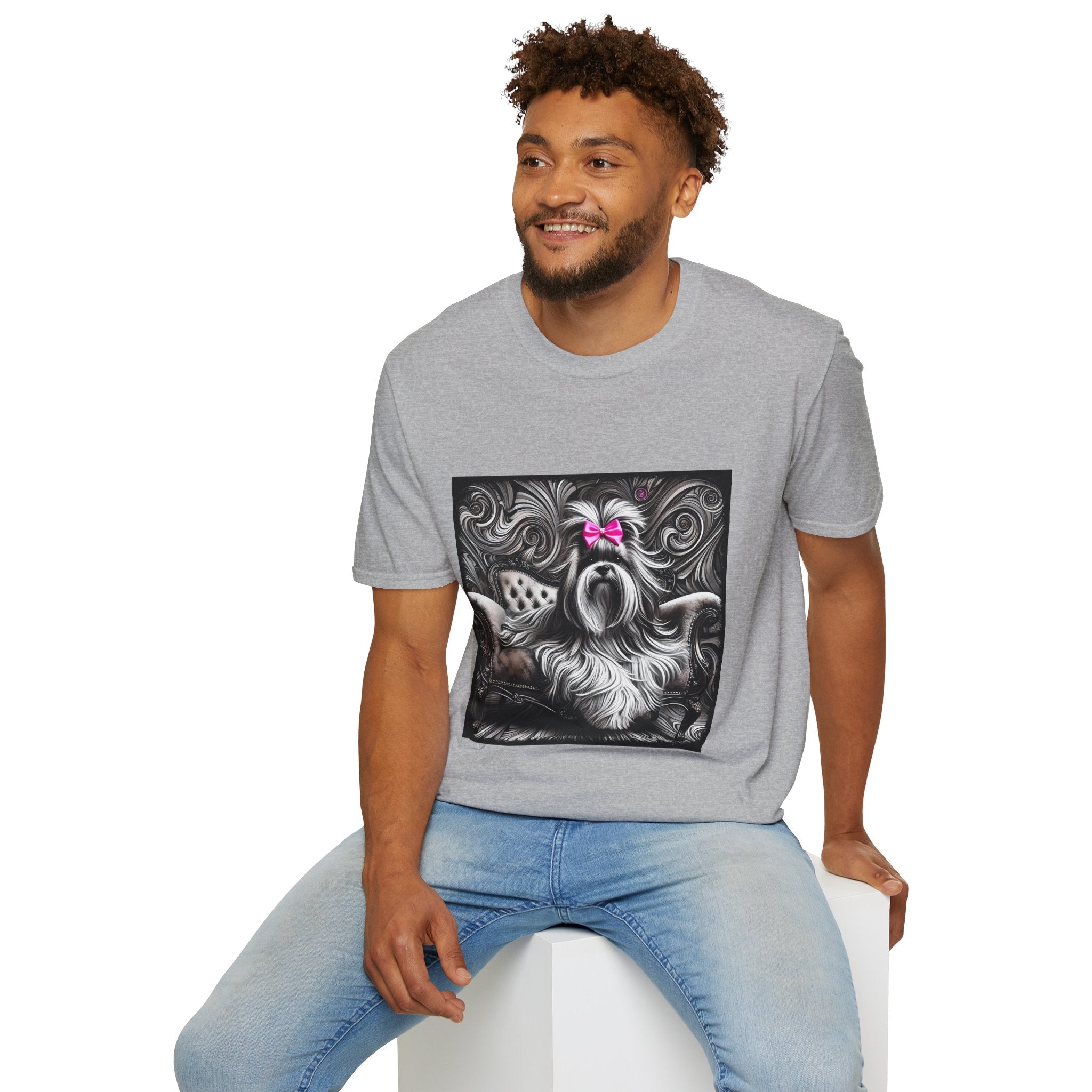 Lhasa Apso B&W Pink Bow | Unisex Dog T-Shirt