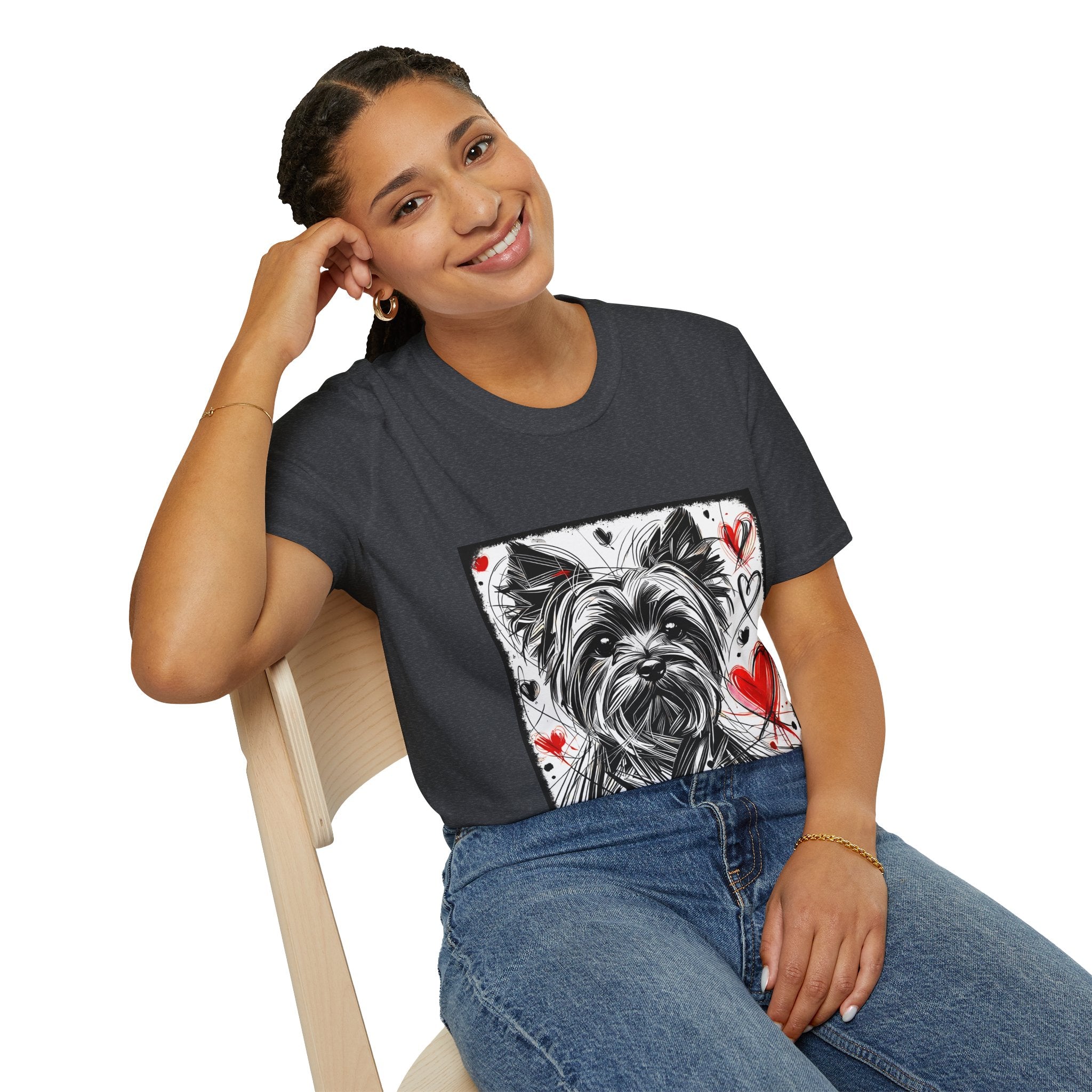 Yorkshire Terrier Bold Heart Sketch | Unisex Dog T-Shirt