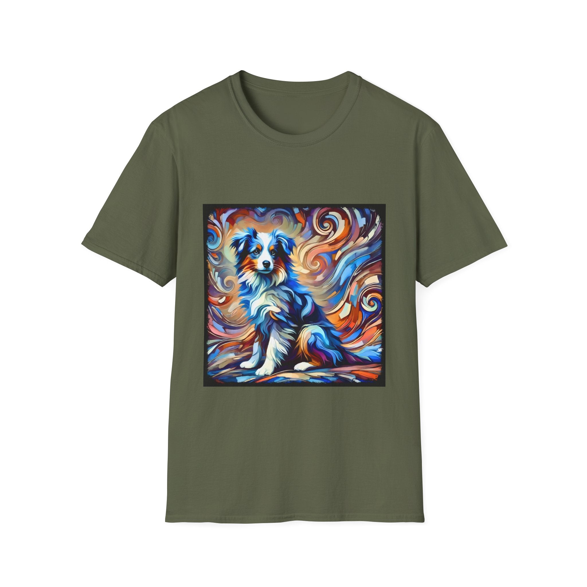 Miniature American Shepherd Blue Merle Swirl | Unisex Softstyle T-Shirt