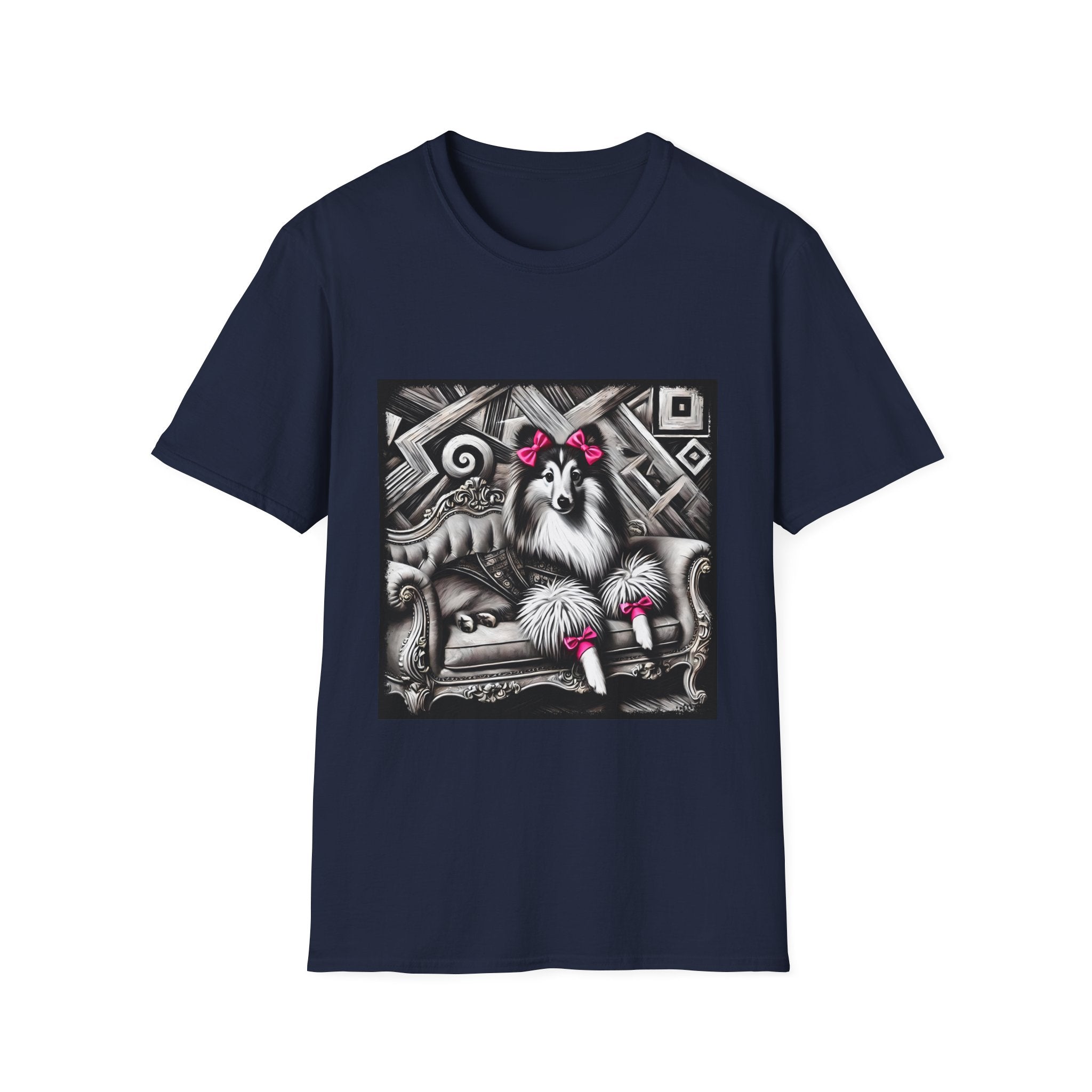 Shetland Sheepdog B&W Pink Bows | Unisex Dog T-Shirt