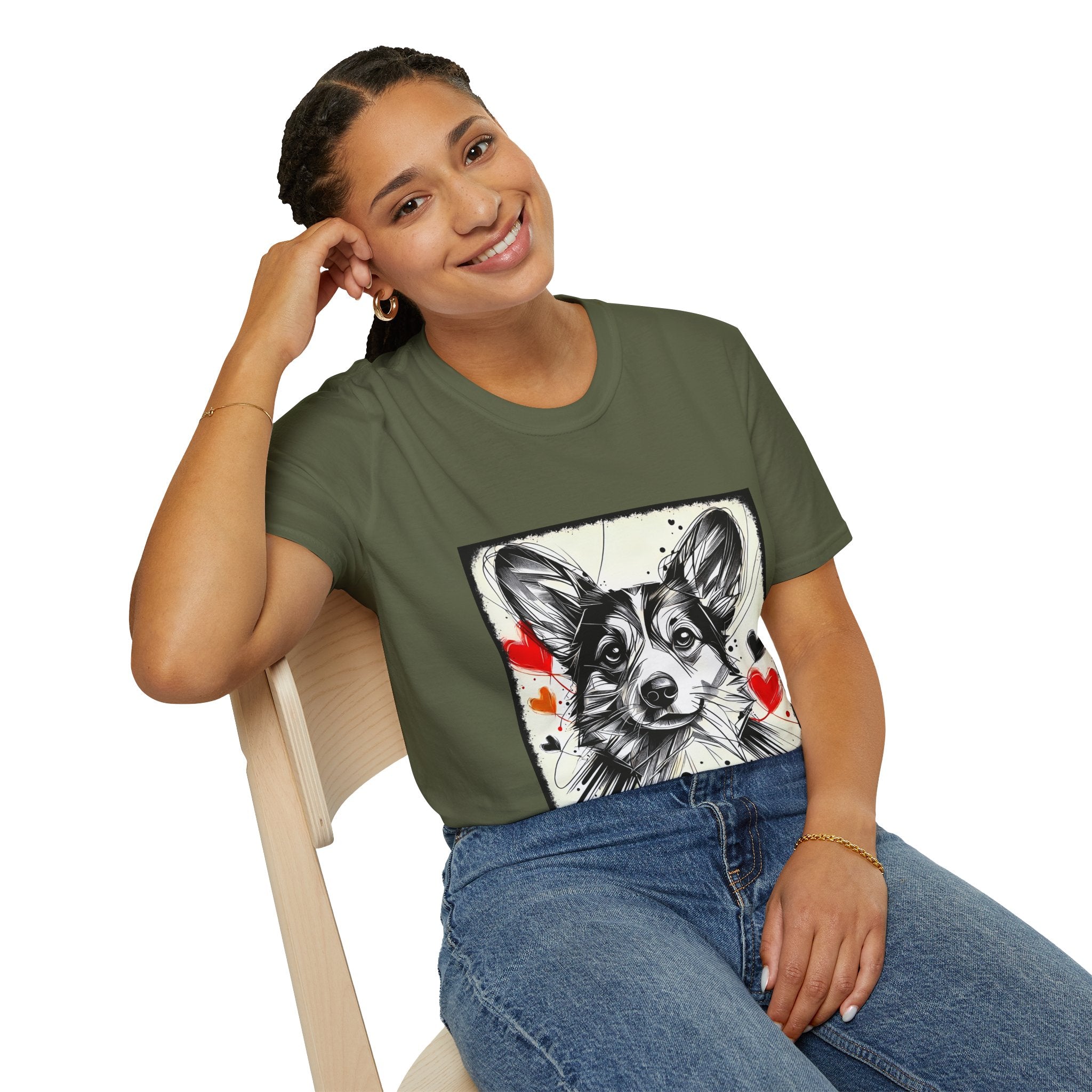 Pembroke Welsh Corgi Bold Heart Sketch | Unisex Dog T-Shirt