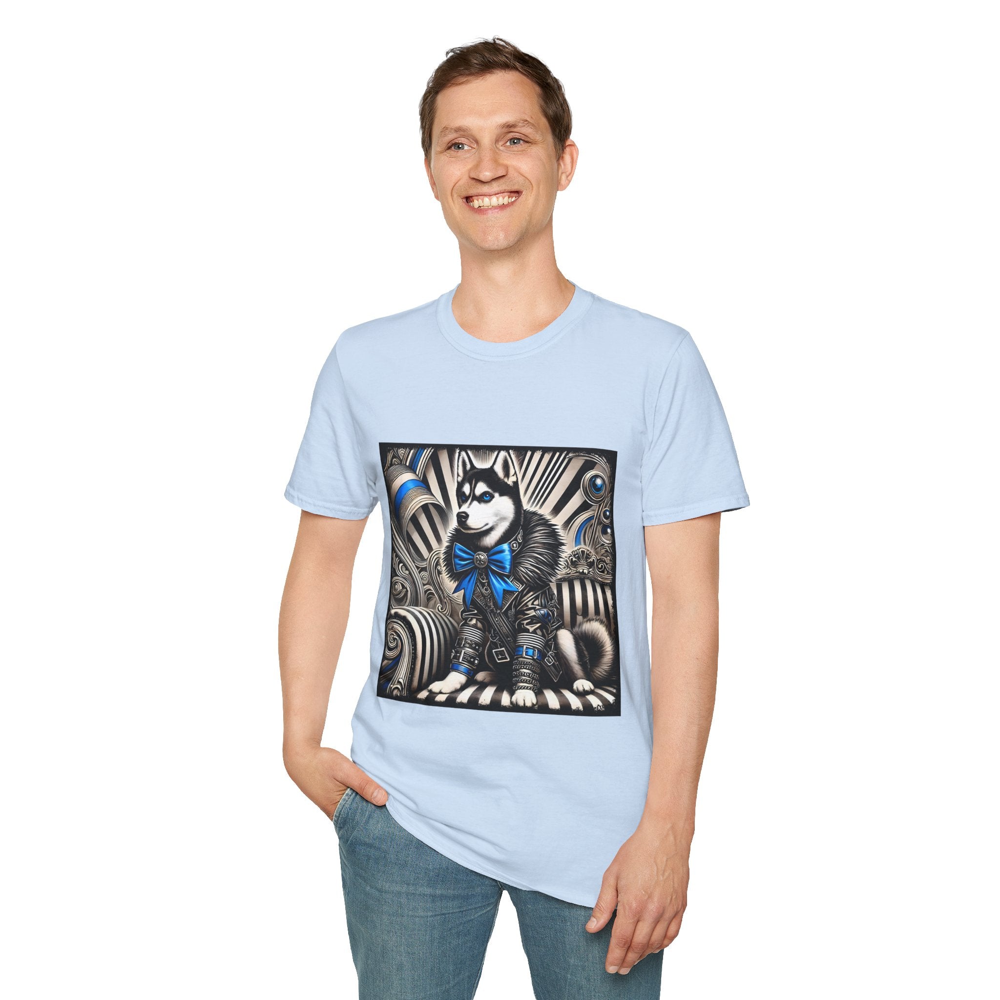 Siberian Husky B&W Blue Bow | Unisex Dog T-Shirt
