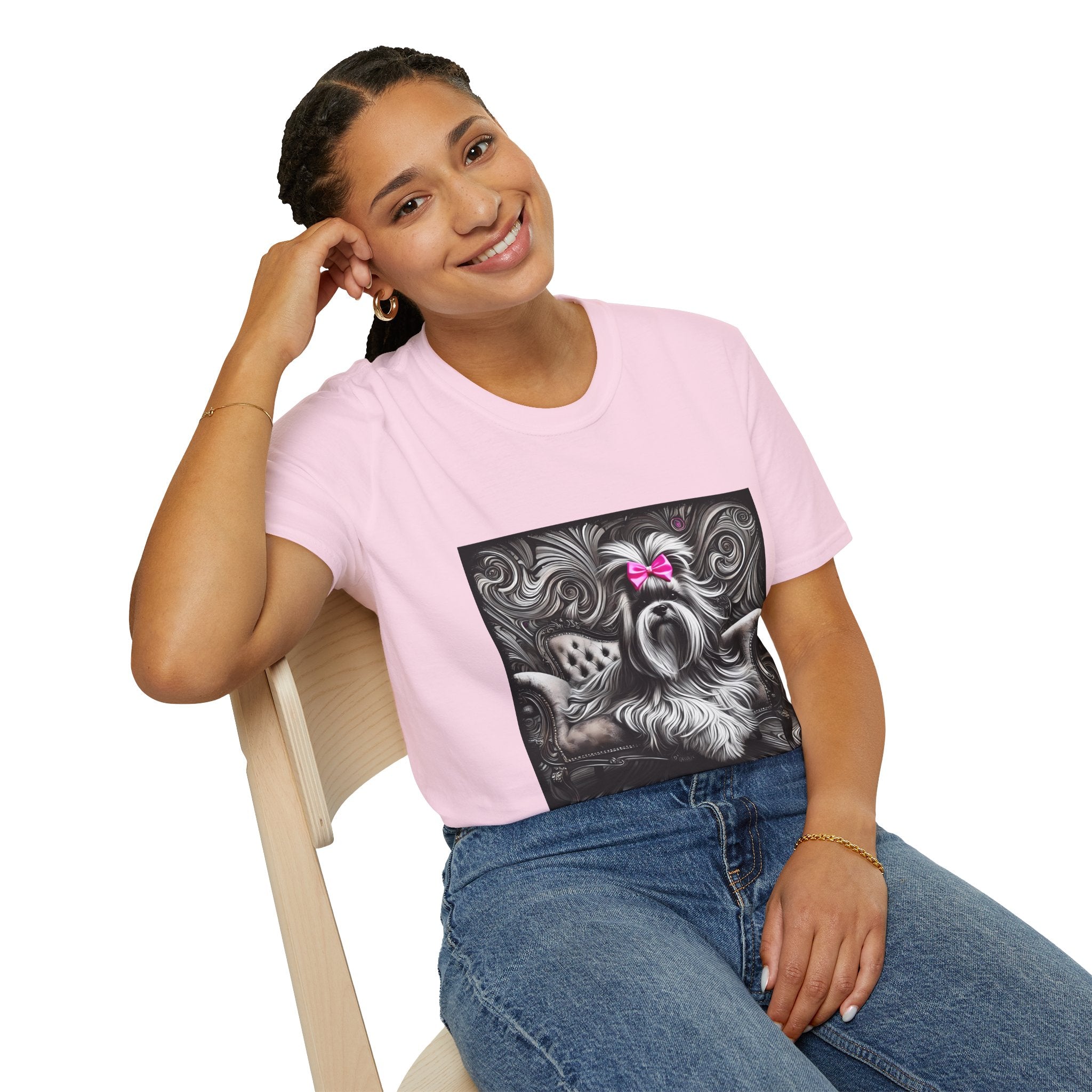 Lhasa Apso B&W Pink Bow | Unisex Dog T-Shirt