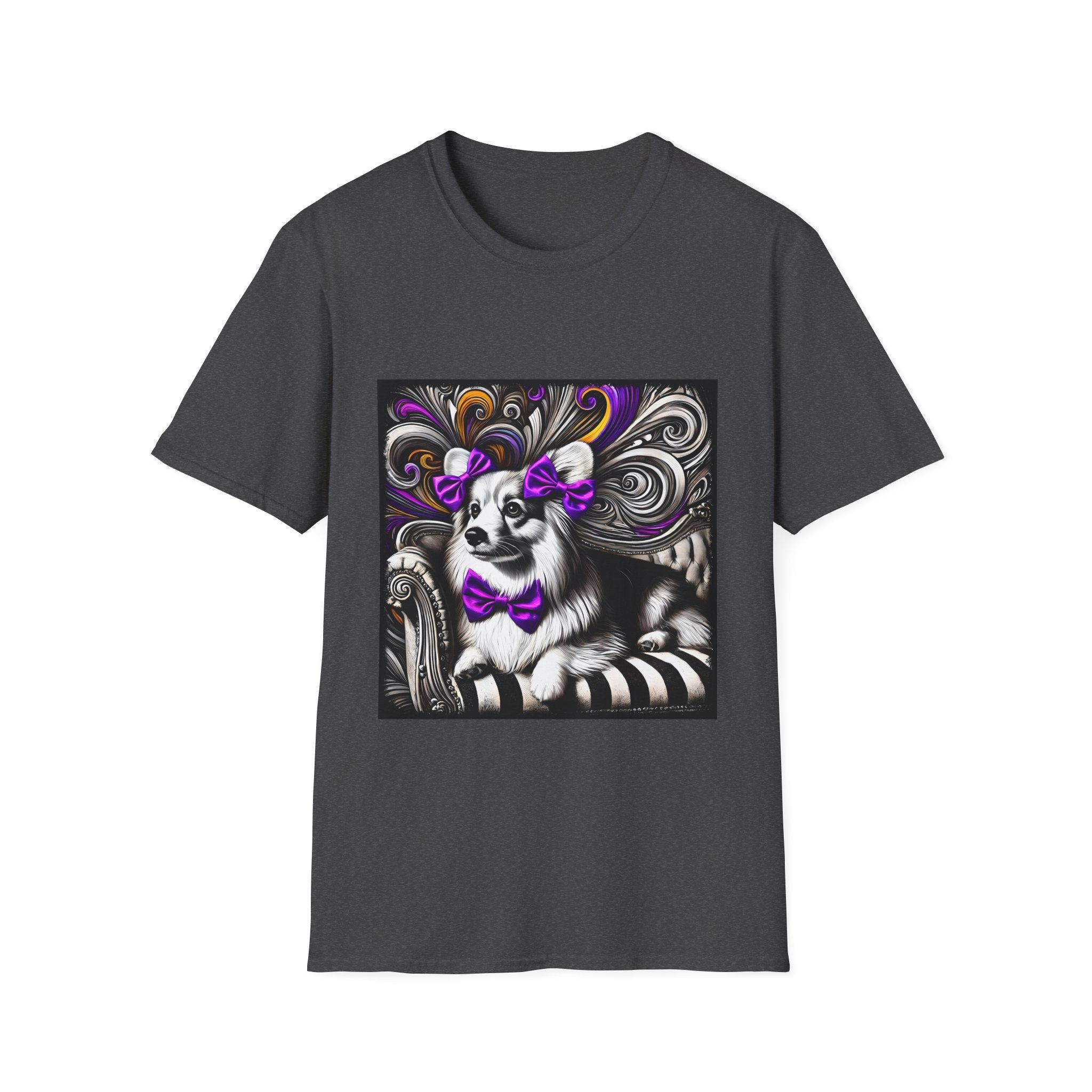 Pembroke Welsh Corgi B&W Purple Bow | Unisex Dog T-Shirt