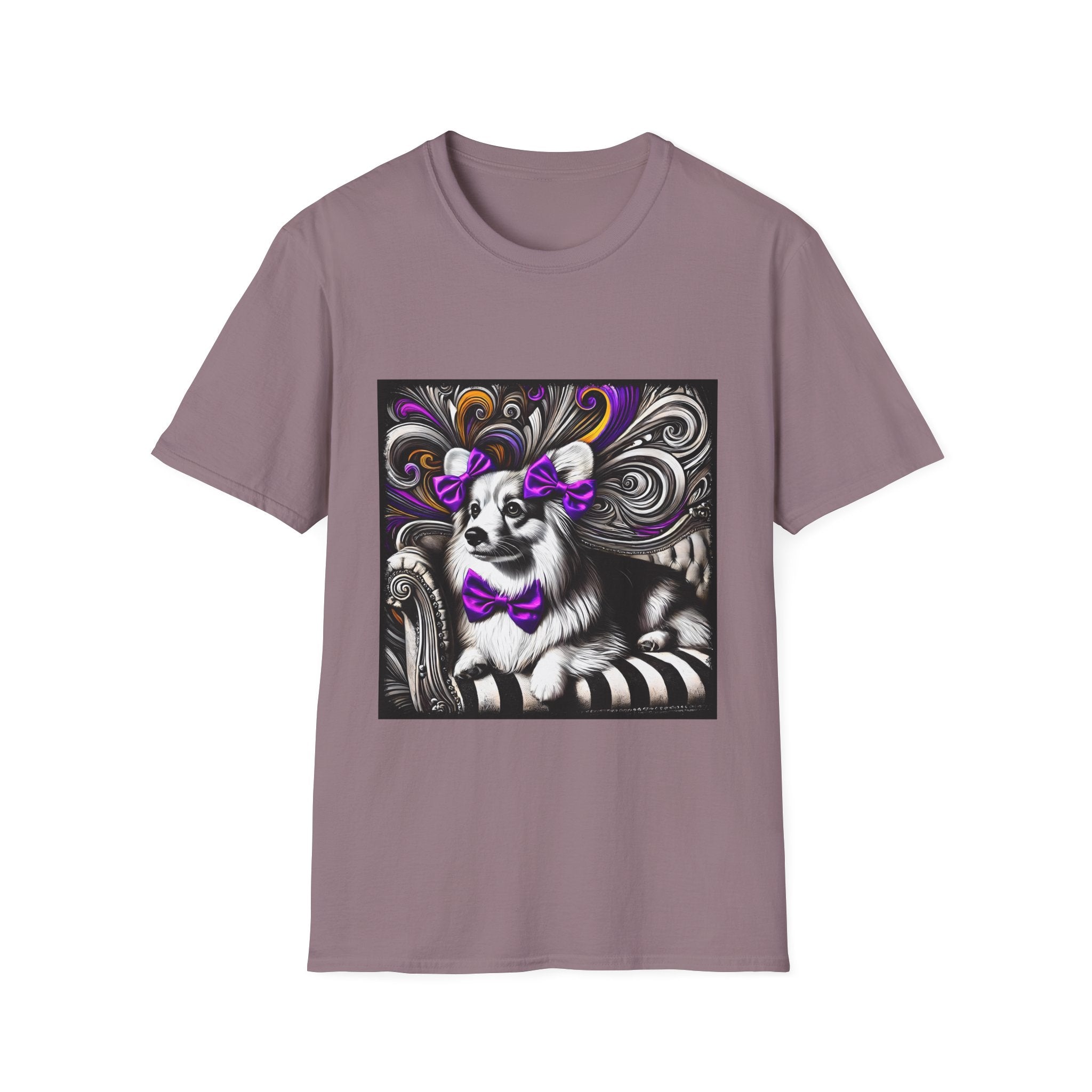 Pembroke Welsh Corgi B&W Purple Bow | Unisex Dog T-Shirt