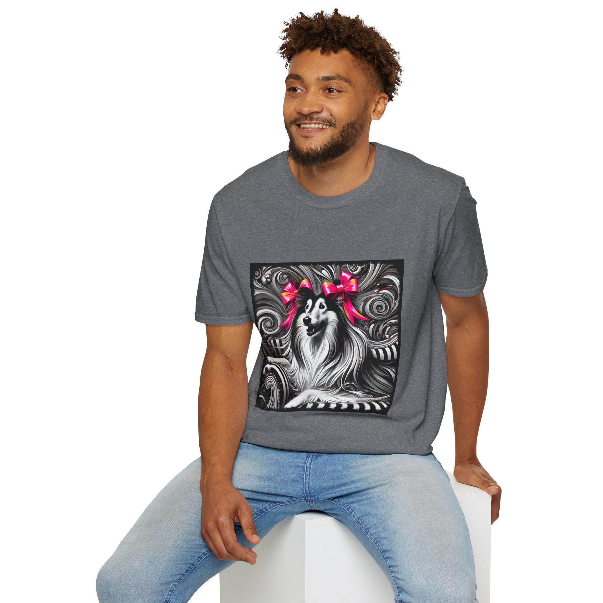 Collie B&W Pink Bow | Unisex Dog T-Shirt