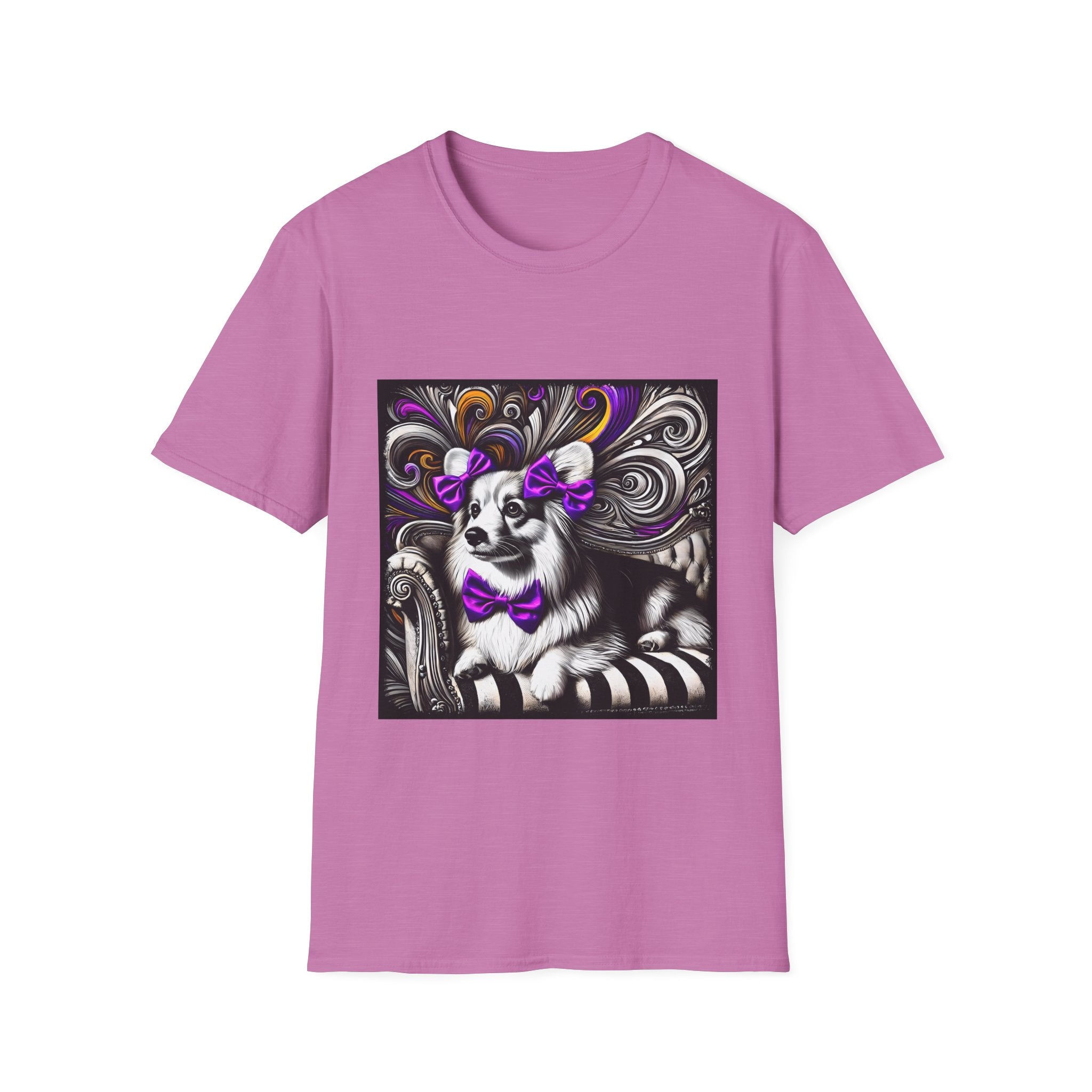 Pembroke Welsh Corgi B&W Purple Bow | Unisex Dog T-Shirt