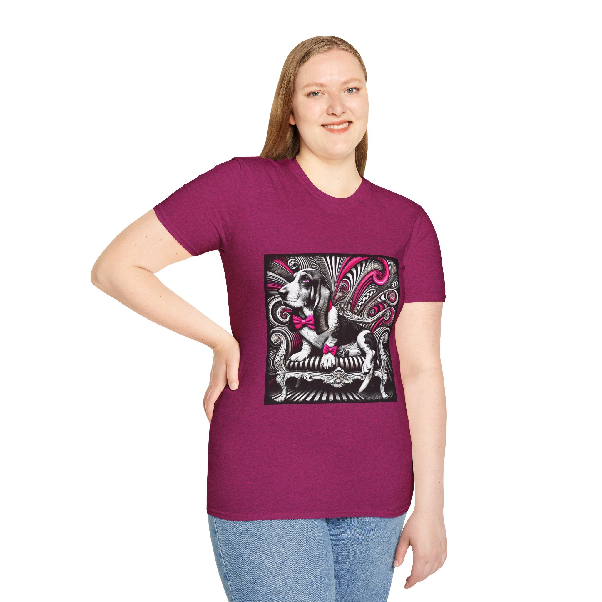 Basset Hound B&W Pink Bow Bold | Unisex Dog T-Shirt