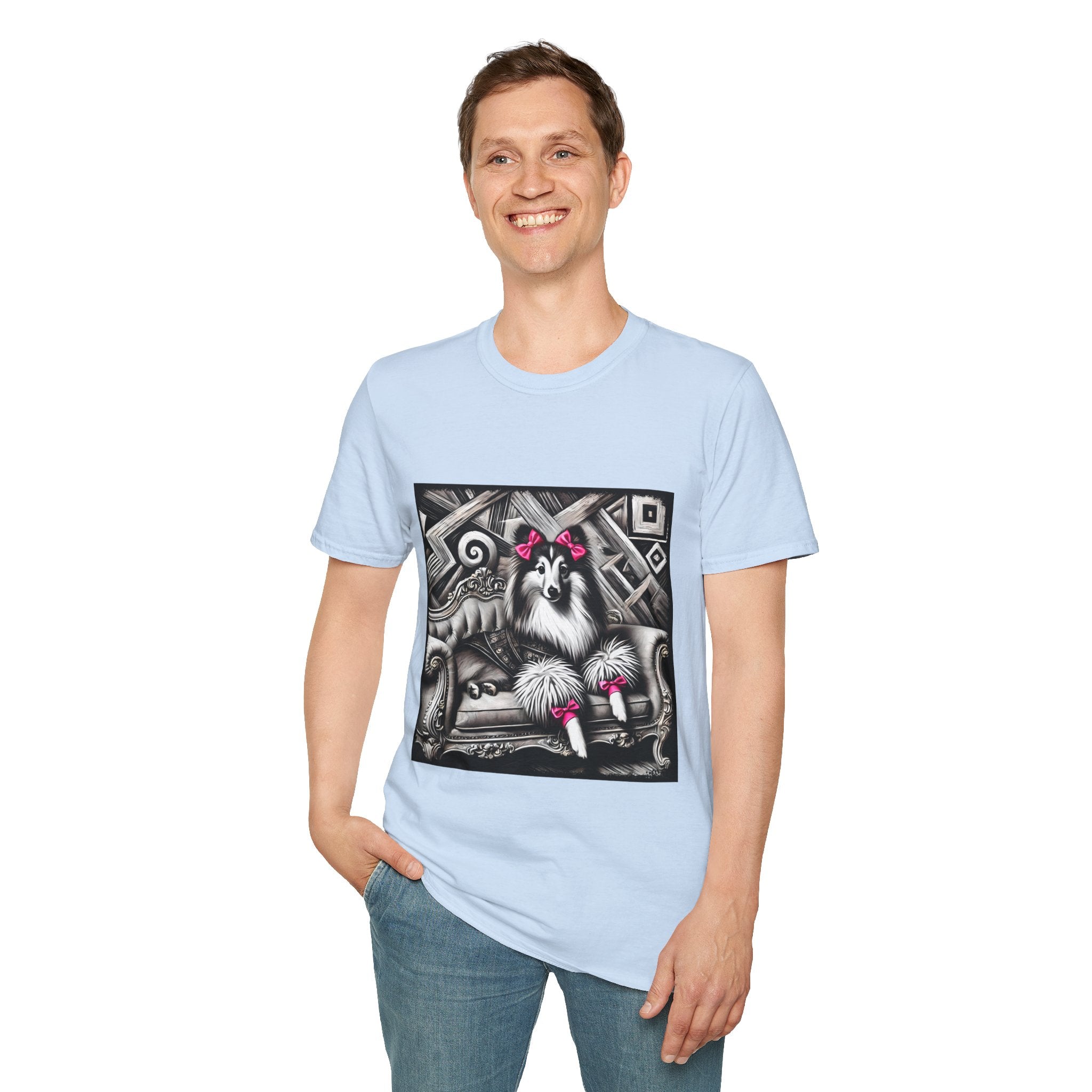 Shetland Sheepdog B&W Pink Bows | Unisex Dog T-Shirt