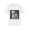 White dog t-shirt featuring a Westie standing proud on a platform against a dramatic dark backdrop.
