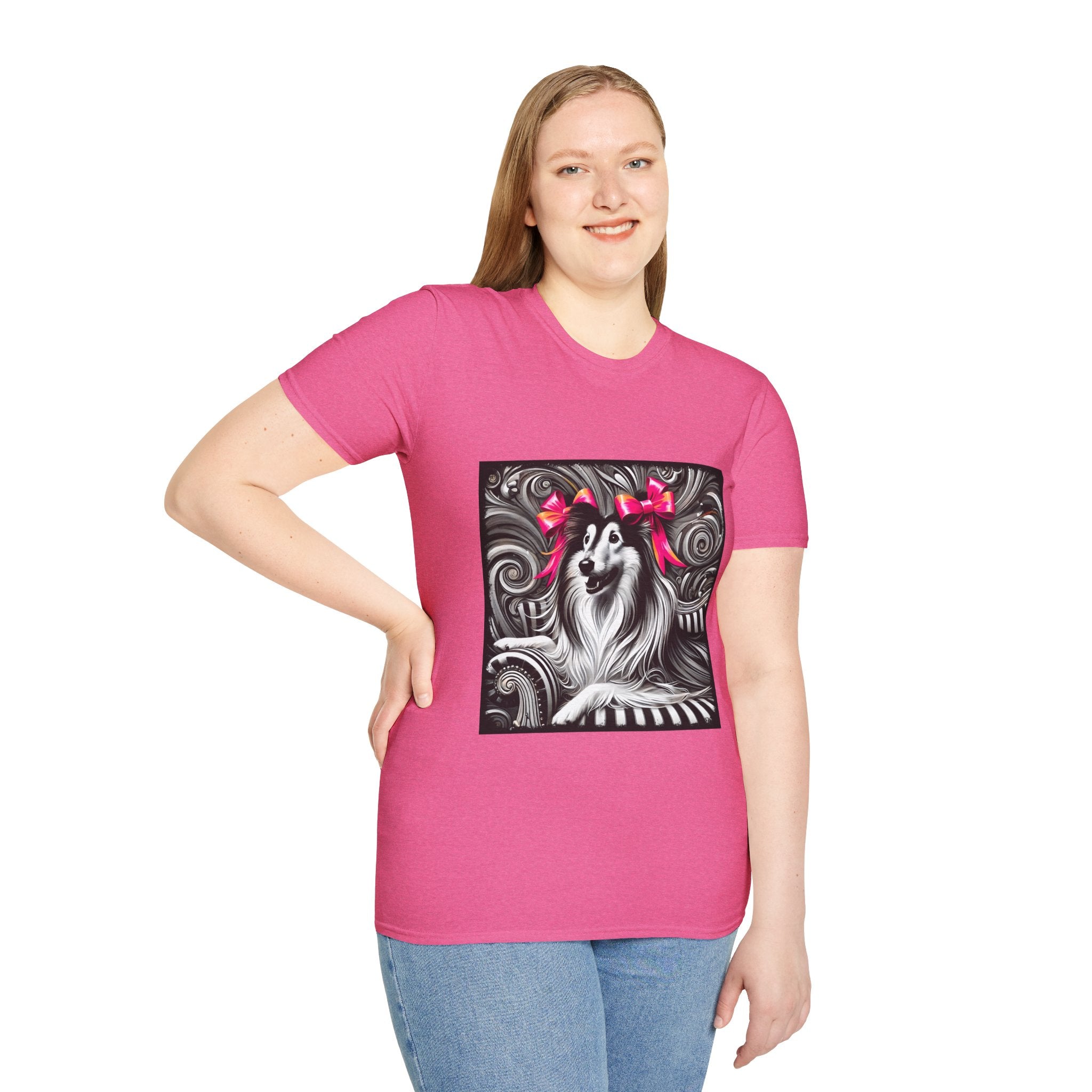 Collie B&W Pink Bow | Unisex Dog T-Shirt