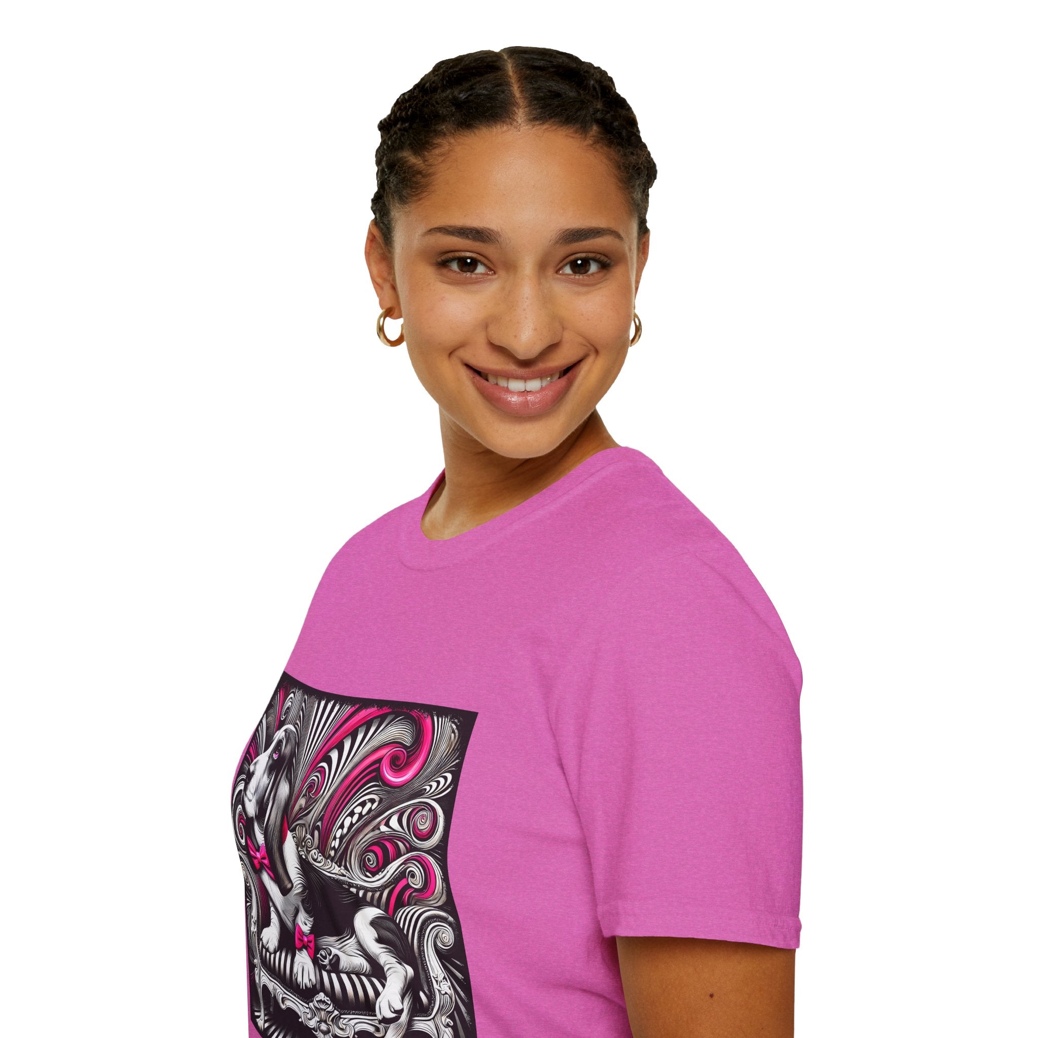 Basset Hound B&W Pink Bow Bold | Unisex Dog T-Shirt